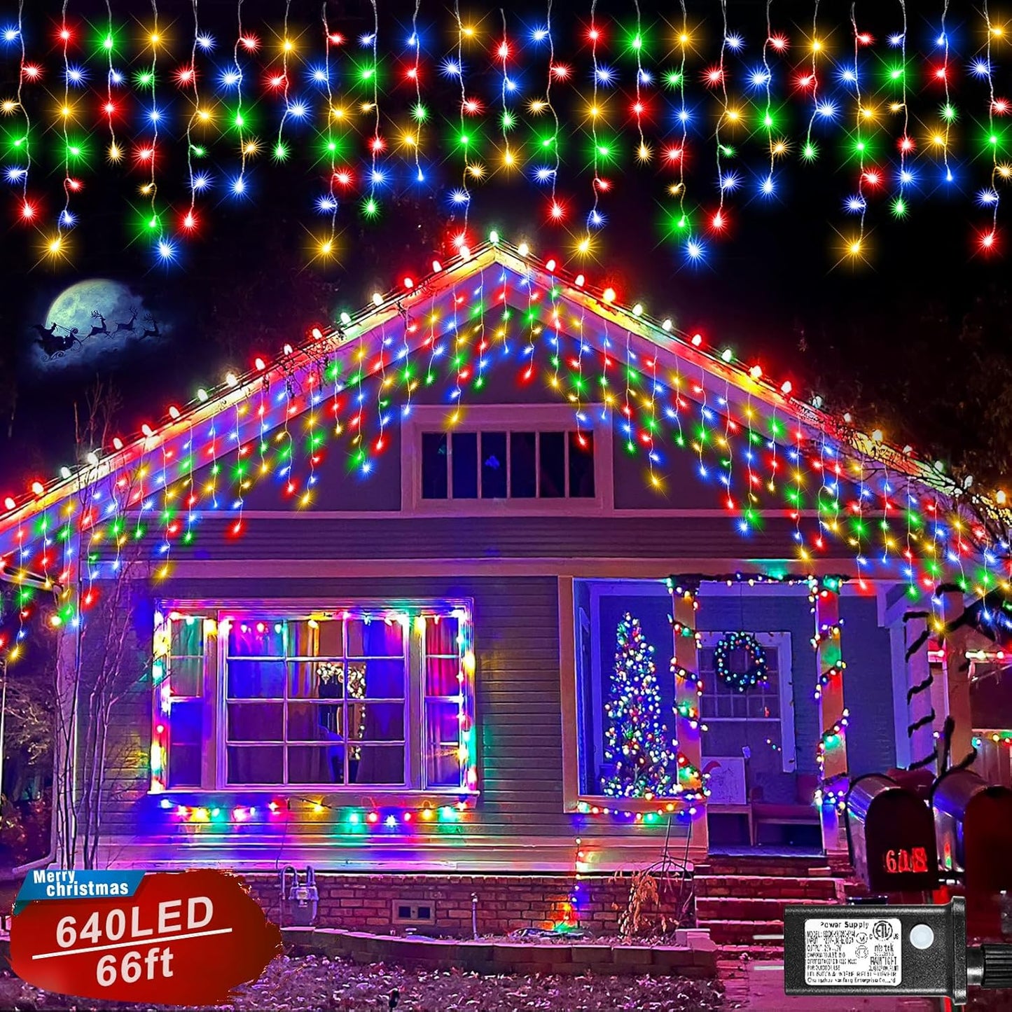 Icicle Christmas Lights Outdoor, 66FT 640 LED Icicle Lights for Outside with 8 Modes Timers, Waterproof Plug in Connectable String Light for Indoor Home Fence Yard Party Decorations, Multicolor
