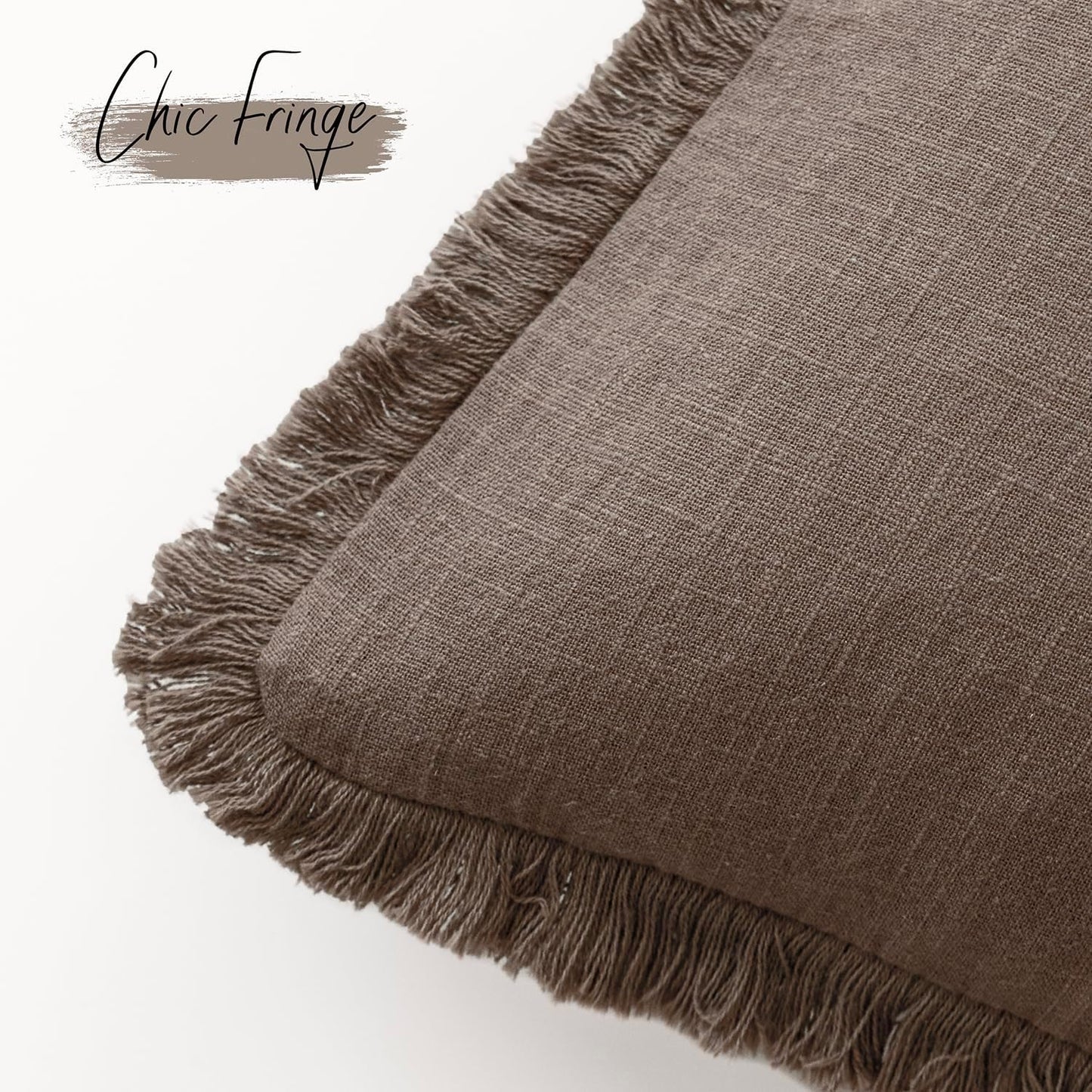 Foindtower Set of 2 Decorative Linen Fringe Throw Pillow Covers Boho Farmhouse Cushion Cover with Tassels Soft Accent Pillowcase for Couch Sofa Bed Living Room Home Decor,26×26 Inch,Light Coffee