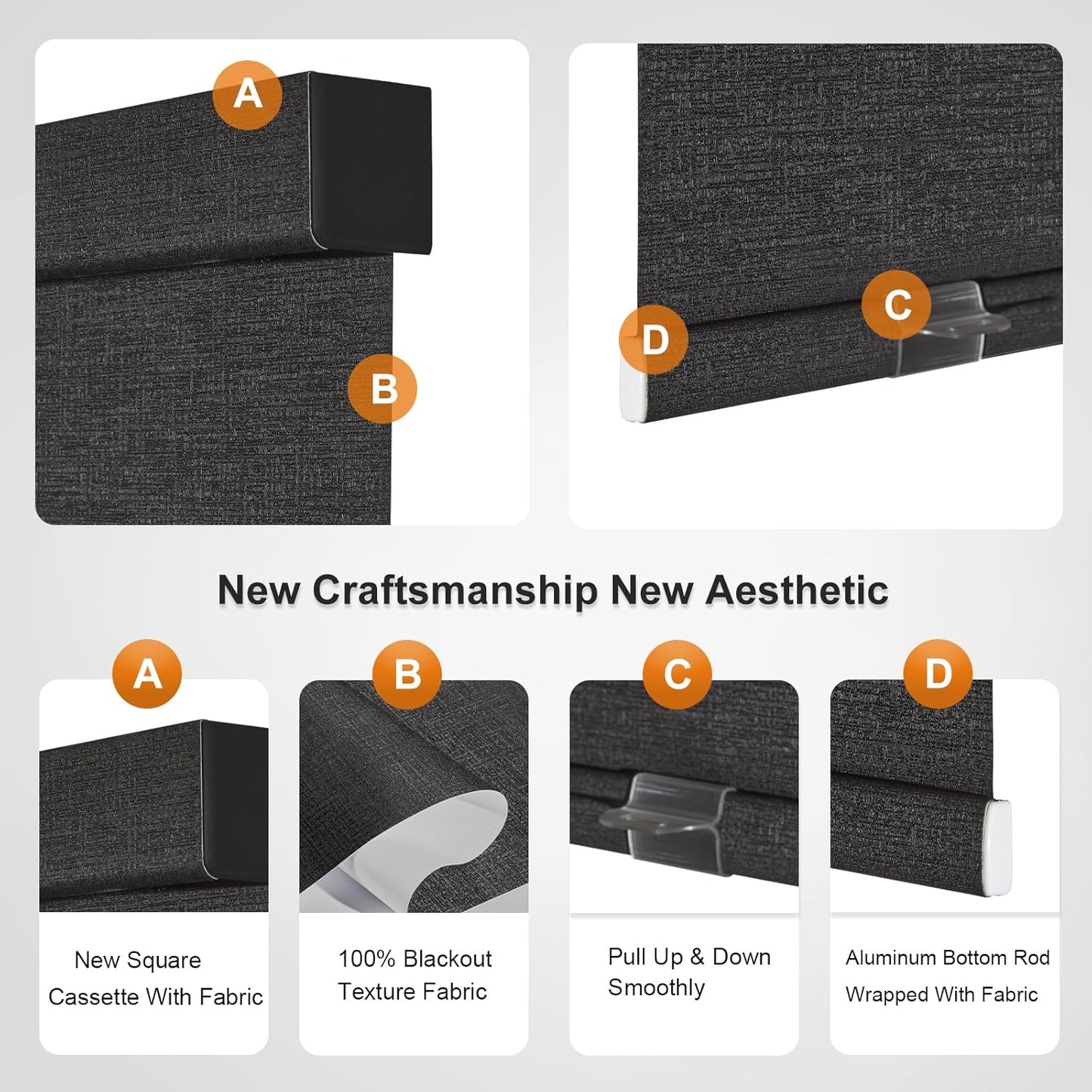 Persilux Free-Stop Cordless Blinds for Indoor Windows with Cover, Window Shades Blackout Roller Blinds, Thermal Insulated Fabric UV Protection for Kitchen, Office, Living Room, Black(29" W x 84" H)