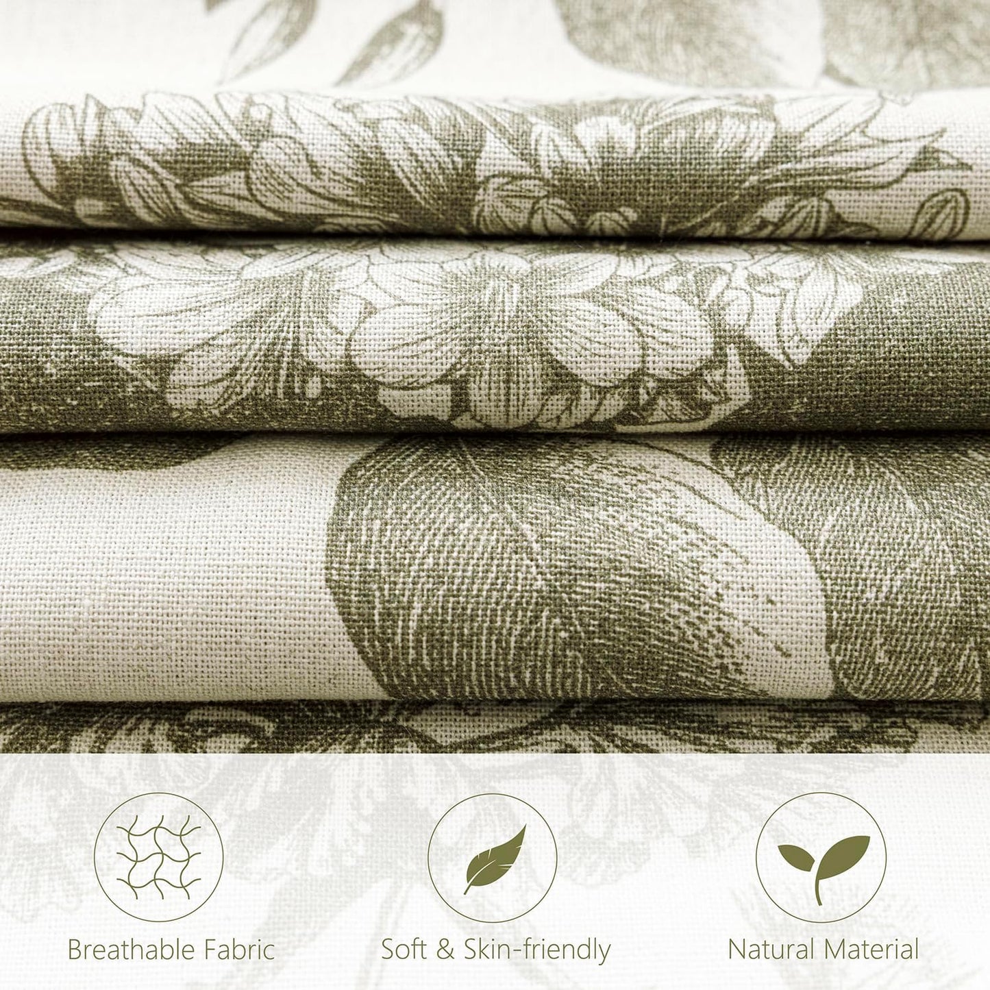 Foindtower Set of 2 Linen Floral Vintage Throw Pillow Covers Neutral Accent Print Decorative Cushion Covers Farmhouse Home Decor for Sofa Chair Couch Bedroom Living Room Outdoor,18×18 Inch,Sage Green