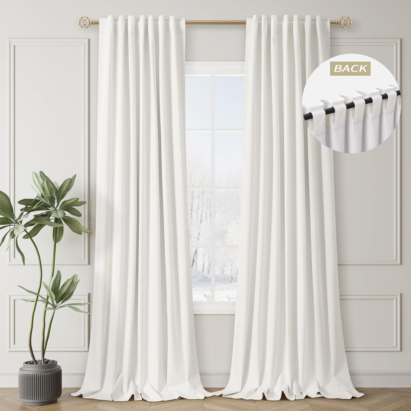 Room Darkening Curtains 96 Inches Long for Living Room Back Tab Ivory Blackout Curtains Neutral Aesthetic Linen Textured Thermal Insulated Black Out Curtain Light Blocking Drapes Off White 52x96