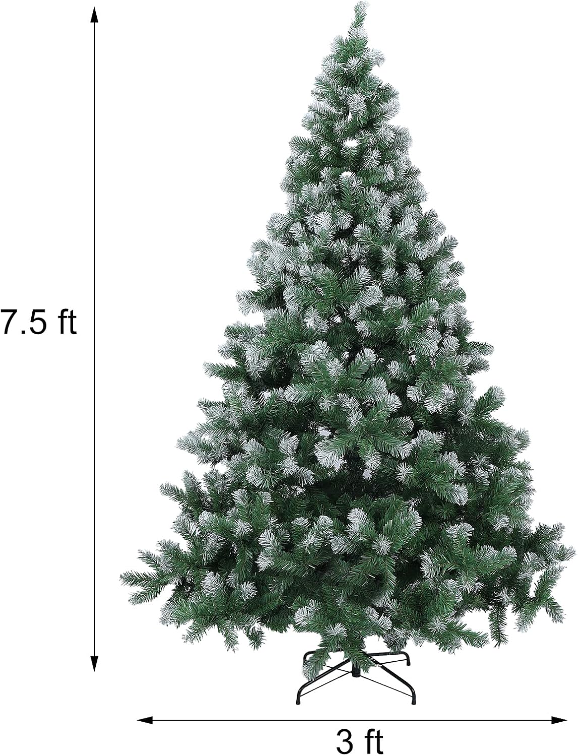 olelo 7.5 ft Artificial Christmas Tree, Snow Flocked Xmas Tree with 500 Lights, 1200 Branch Tips, 60 Decorative Pendant & 3 Decorative Socks, Metal Hinges & Foldable Base