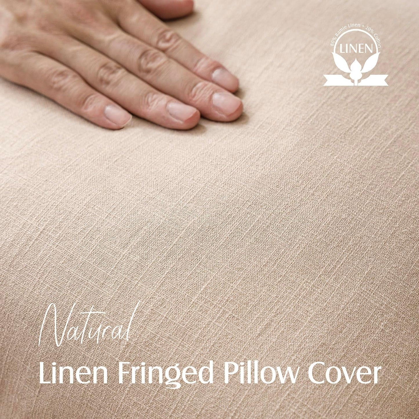 Foindtower Set of 2 Decorative Linen Fringe Throw Pillow Covers Boho Farmhouse Cushion Cover with Tassels Soft Accent Pillowcase for Couch Chair Sofa Bed Living Room Home Decor,18×18 Inch,Tan Beige