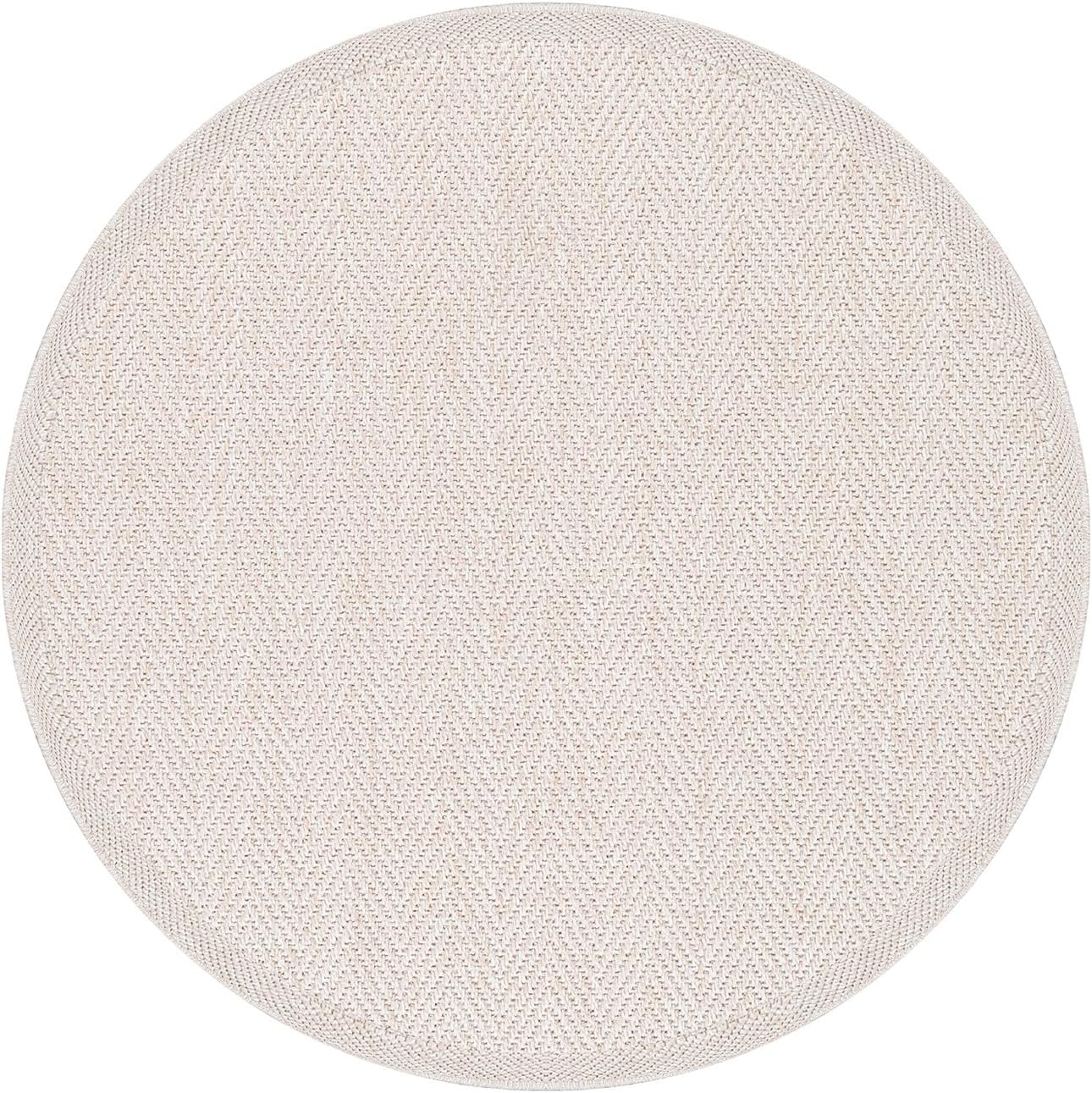 CAMILSON Easy Jute Round Rug 6ft Indoor Outdoor Off-White Color Fiber Area Rugs for Living Room and Patio Rug Herringbone Boho Woven Design Easy-Cleaning Washable Outside Carpet Alfombras (6 Round)