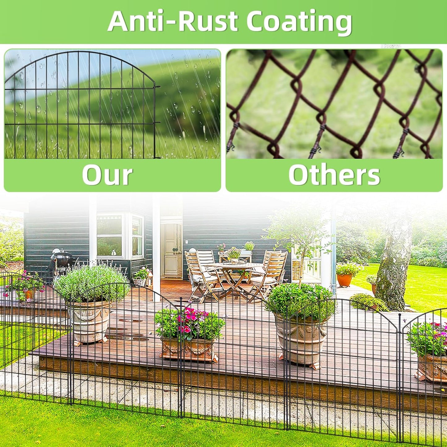 Decorative Garden Fence 32in (H) x12ft (L), 5 Pack No Dig Fence Animal Barrier for Dog, Arched Flower Bed Edging, Wire Border Panel Fencing for Yard Patio Outdoor Decor