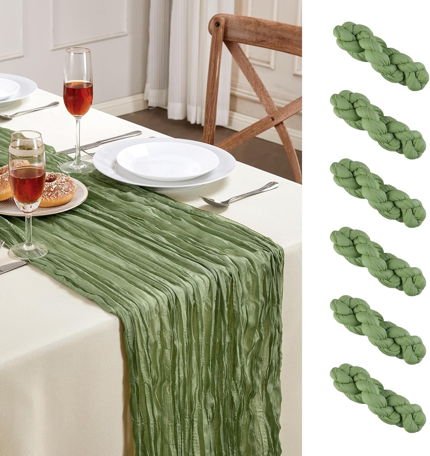 6 Pack Sage Green Cheesecloth Table Runner 10FT Long Boho Gauze Table Runner Rustic Sheer Runner for Wedding Bridal Baby Shower Birthday Party Table Decor Thanksgiving Christmas Decorations