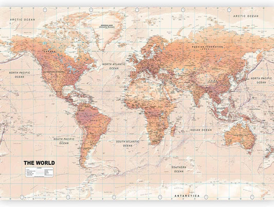 artgeist Premium Wall Mural World Map 138x101 in - XXL Non-Woven Wallpaper Fleece Wall Decor Photo Print Picture Image Design Home Map of The World k-A-0091-a-c