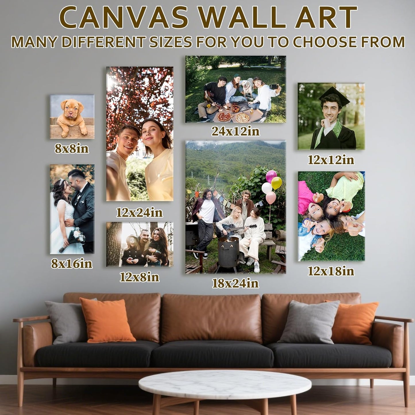 Custom Canvas Prints with Your Photos - Personalized Pictures Print, Customized Photo Gifts, Wall Art Poster Canvas Printing for Wedding, Family, Baby, Pets, Home Office Decor, Wrapped Frame 24x16