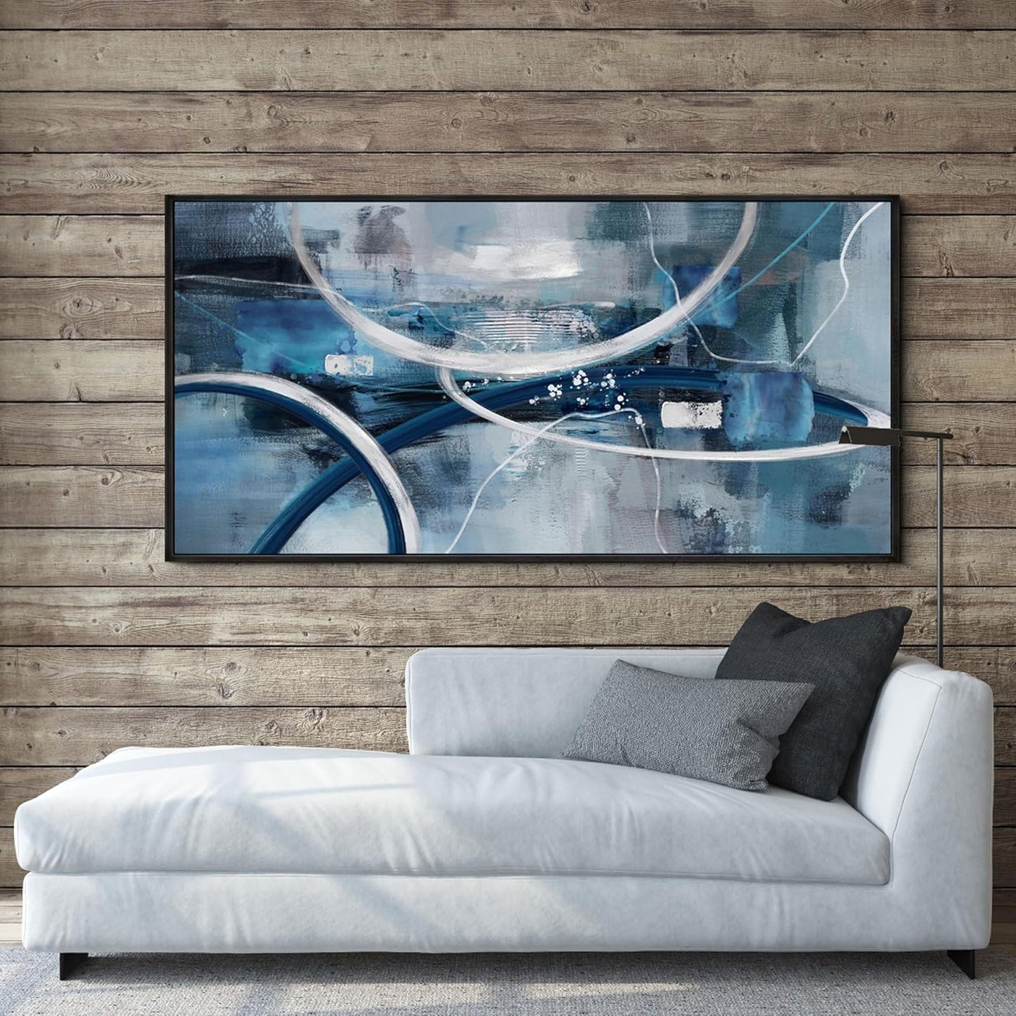 XLSJERST Large Abstract Canvas Wall Decor - Modern Living Room Wall Art Elegant Combination of Tones Black and White Gray Background Blue Gradient Picture Size 24x48
