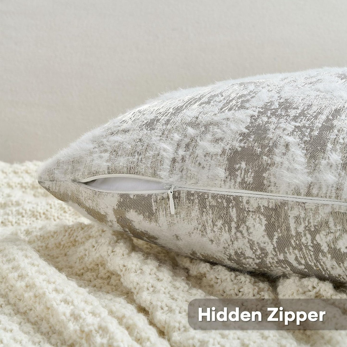 FUTEI Grey White Decorative Throw Pillow Covers 24x24 Inch Set of 2,Soft Faux Cashmere Jacquard - Textured & Cozy Euro Pillow Shams,Modern Home Decor for Couch Bed Living Room