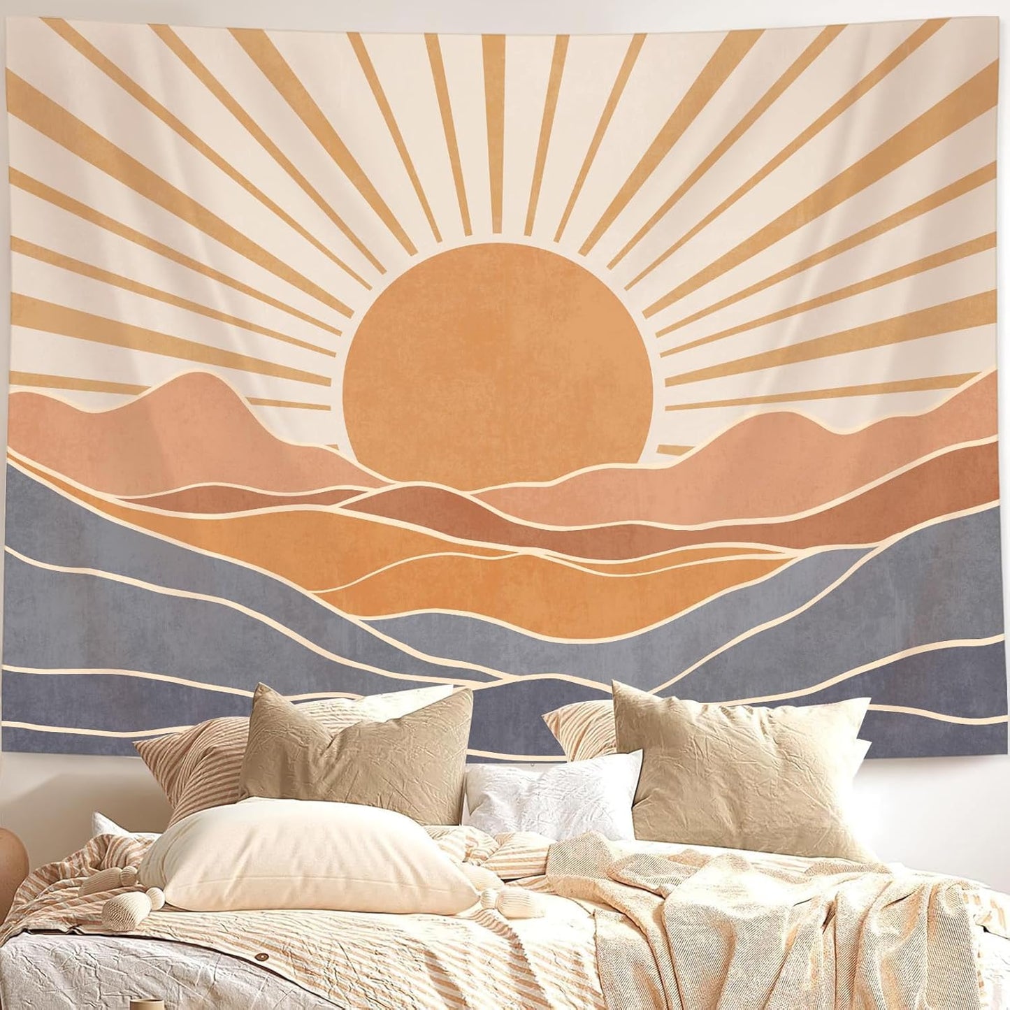 Lunerfex Boho Sun Tapestry Sunset Wall Tapestry, Mountain Tapestries for Bedroom 80s Tapestries Wall Hanging for Bedroom Living Room Decor Boho-3 60"x80"