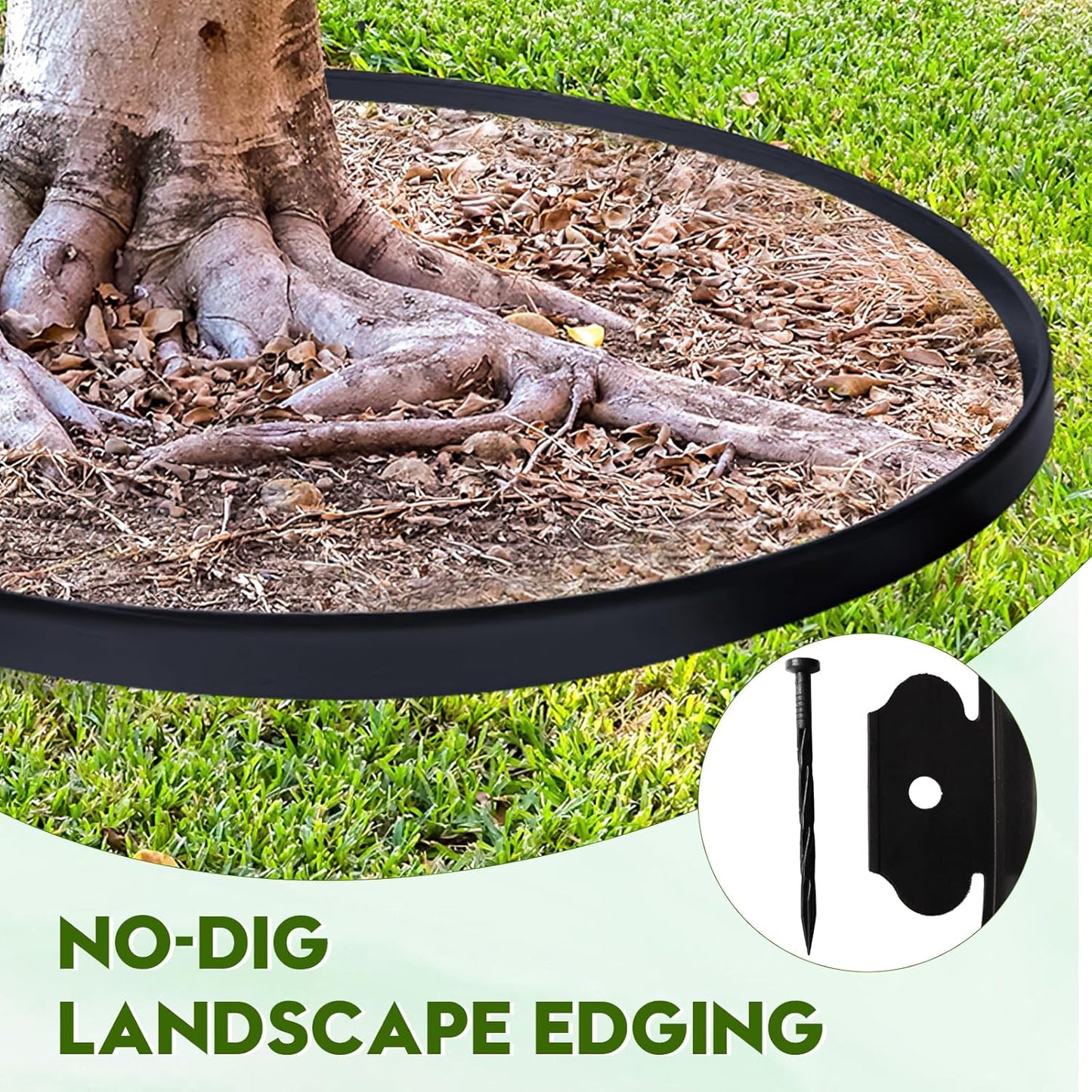 No Dig Landscape Edging 4" x 66FT Kit, Plastic Edging for Landscaping with 200 Spikes, for Garden, Lawn, Flower Beds and Yard
