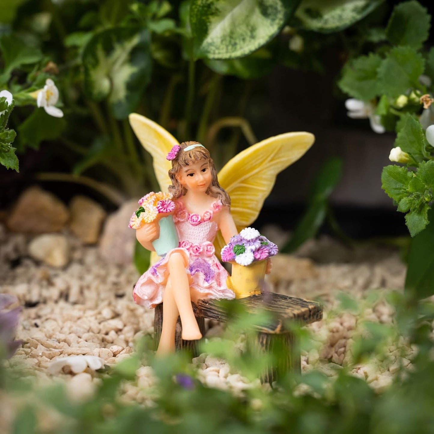 PRETMANNS Fairy Garden Fairy – Adorable Accessory for Indoor or Outdoor Miniature Garden – Small Figurine Isabella Sitting on a Bench – 1 Item