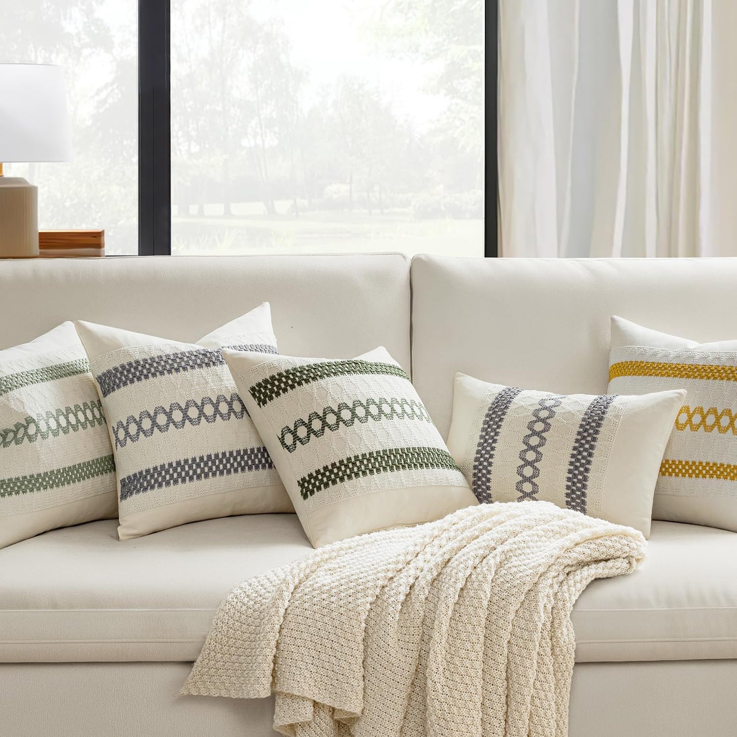 MIULEE Set of 2 Gray Boho Decorative Lumbar Pillow Covers 12x20 Inch Farmhouse Rustic Couch Throw Pillows Modern Cotton Cushion Covers Retro Cute Macrame Woven Home Decor for Bed Sofa Chair