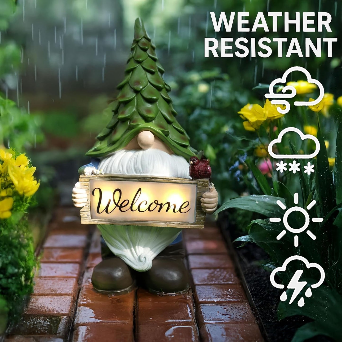 Large Garden Gnome Statue with Solar Lights, 13.5” Welcome Sign Gnome Outdoor Decor for Yard Lawn Patio, Funny Resin Gnome Sculptures, Gifts for Women Mom Grandma,Garden Decor Ornament