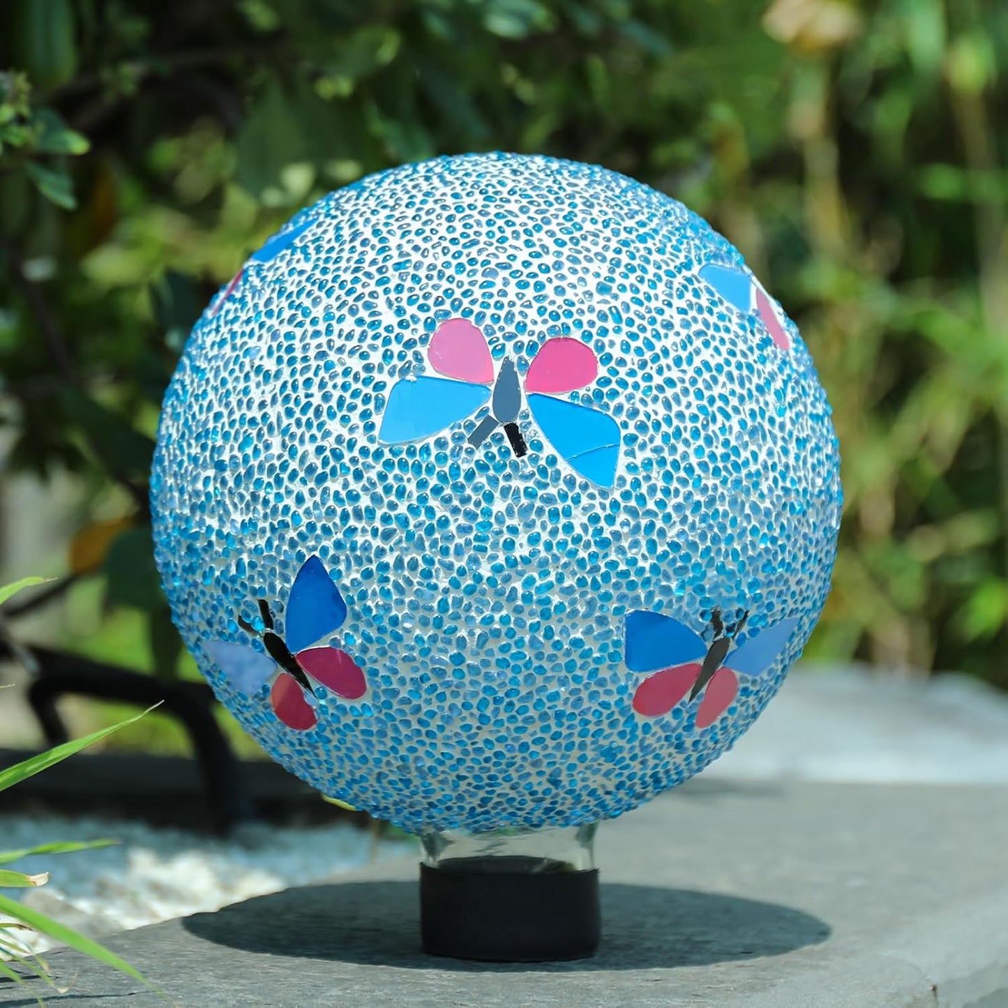 Gazing Ball 8 Inch Butterfly Glass Mosaic Garden Globe Outdoor Gazing Globe Yard Ornament for Garden Yard Home Lawn Outdoor Decoration Gift for Women (Not Solar Powered)