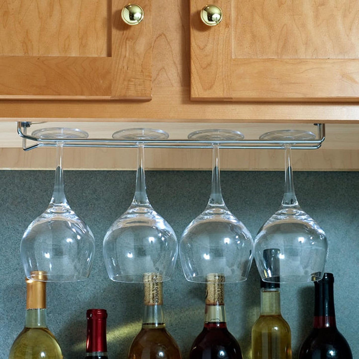 TrueCraftware- 16-Inch Wine Glass Rack Chrome Finish Set of 2- Stemware Rack Wire Hanging Rack Under Cabinet Wine Glass Stemware Holder Glass Storage Hanger Organizer for Kitchen and Bar