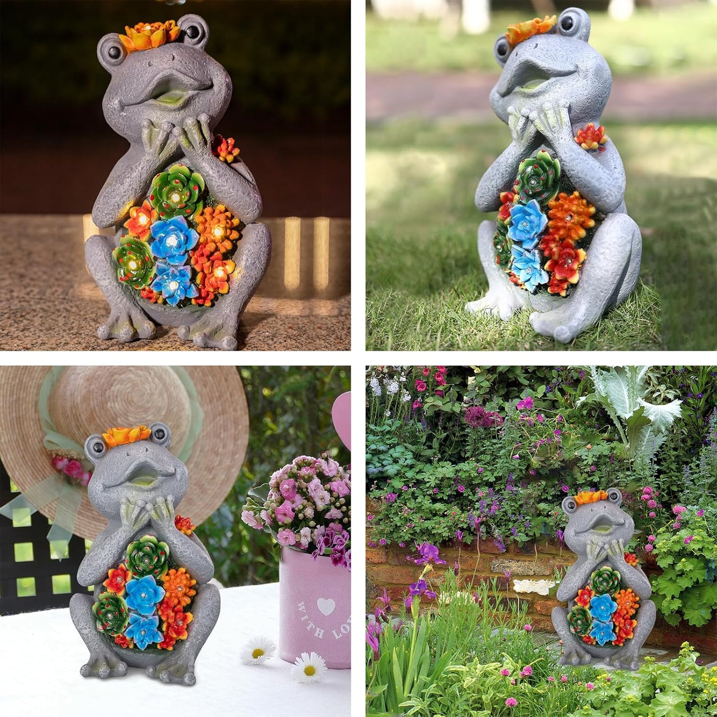 Frog Solar Figurine Light Statue Outdoor Gardening Gifts Decoration Garden Frogs Yard Decor Lamp With 8 Led Lights And Succulent Waterproof Patio Lawn Decor Housewarming Frog Gifts For Women