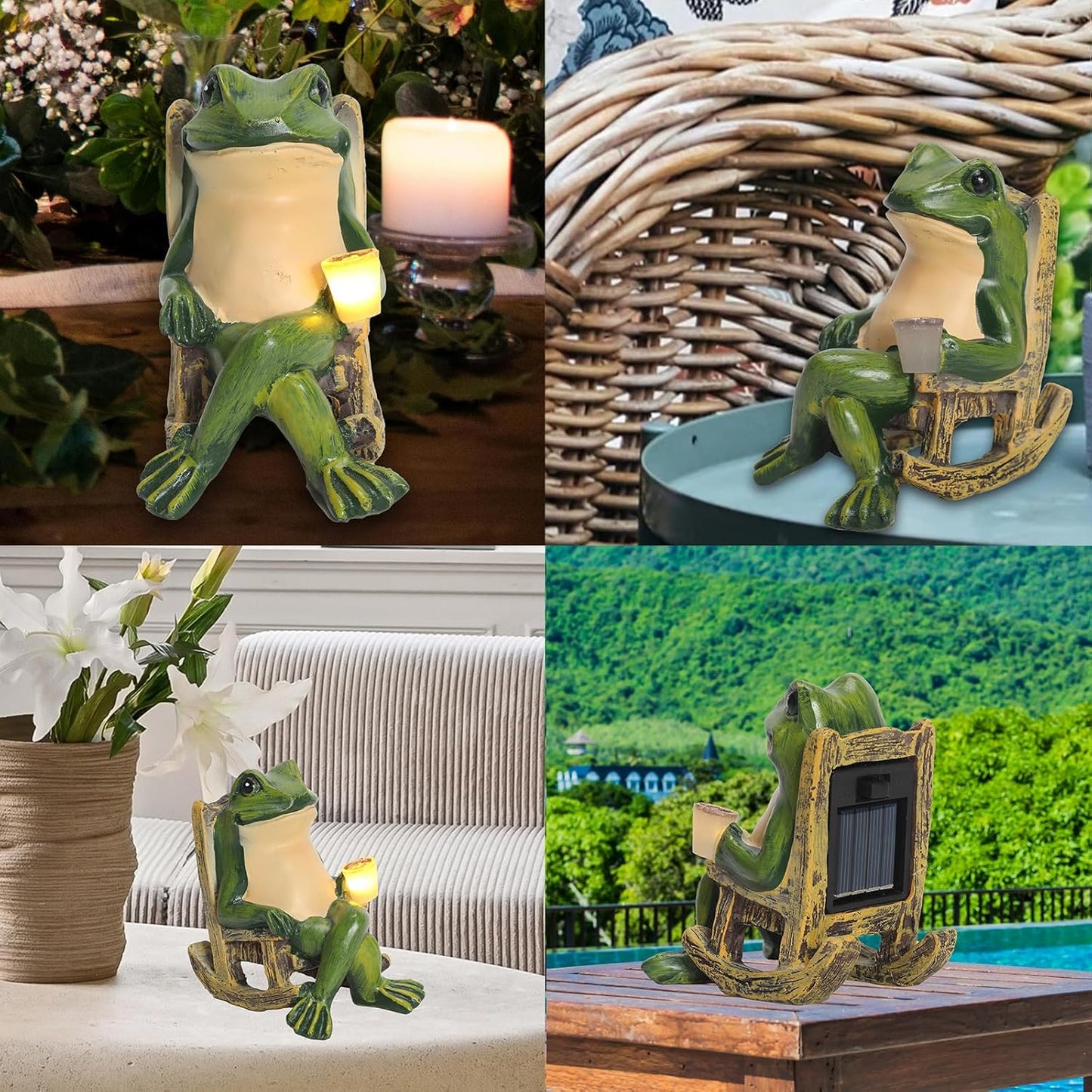 Miniature Frog Garden Statue Solar Light Outdoor Decor Frog Figurine for Outdoor Indoor Home Lawn Yard Balcony Porch Patio for Women Mom Grandma 3.74"x2.75"x3.93"