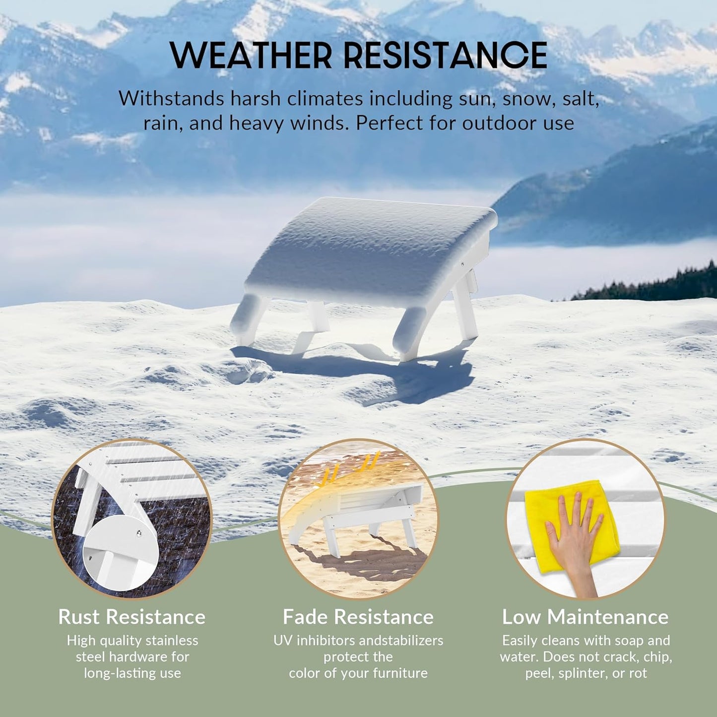 WestinTrends Dylan Outdoor Patio HDPE Adirondack Ottoman Footrest, White