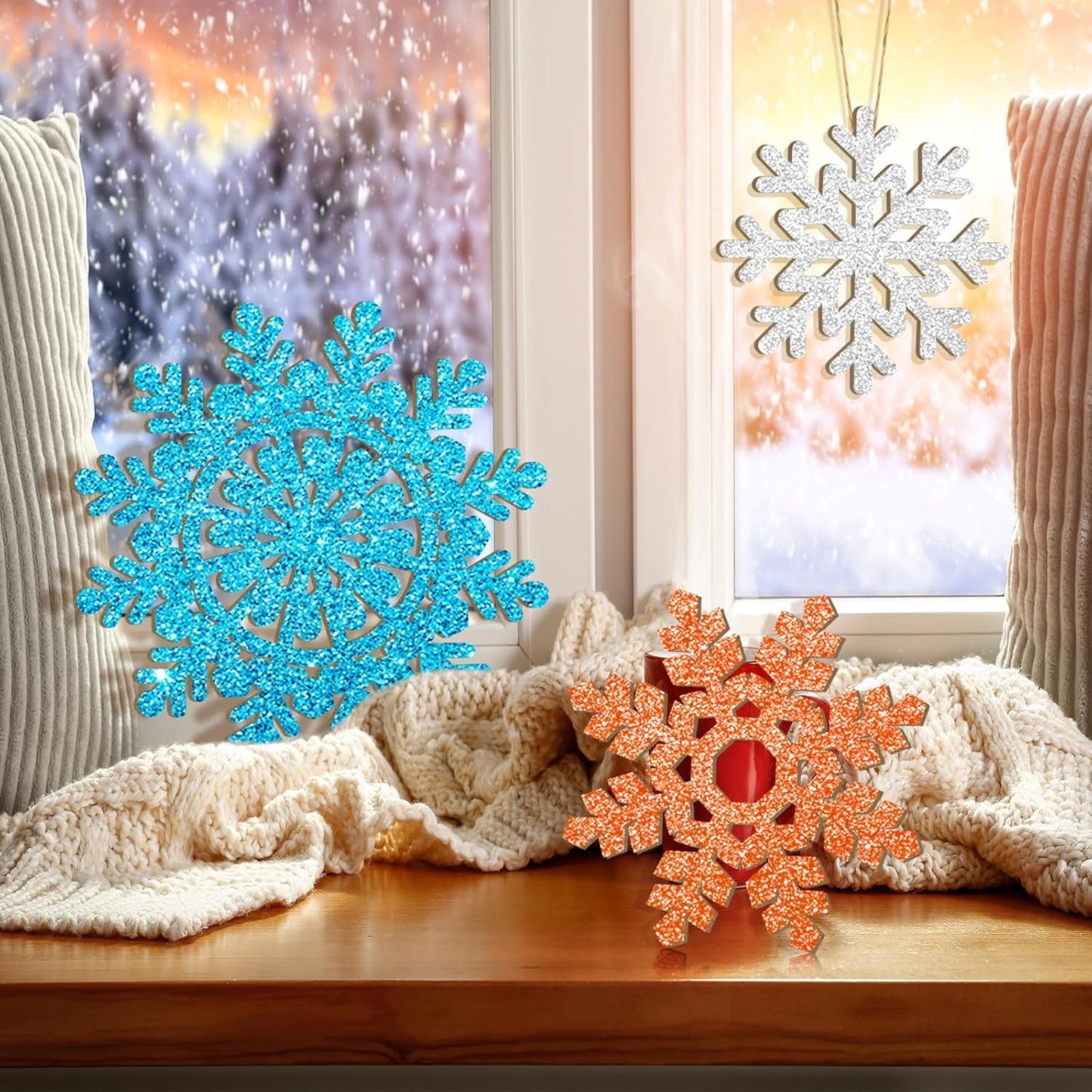 Hollow Wooden Snowflake Ornaments for Paint Christmas Decorations Cutouts Unfinished 6Pack, Wood Snowflakes for Crafts DIY Blank Cutouts Ornament Winter New Year Decorations （3 Styles 3 Size）