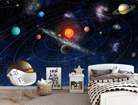 WFBHUA-Galaxy Wallpaper Mural Kids Nursery Wallpaper Cosmic Planets Wall Mural Decoration for Boys Room Playroom(Not Peel and Stick)