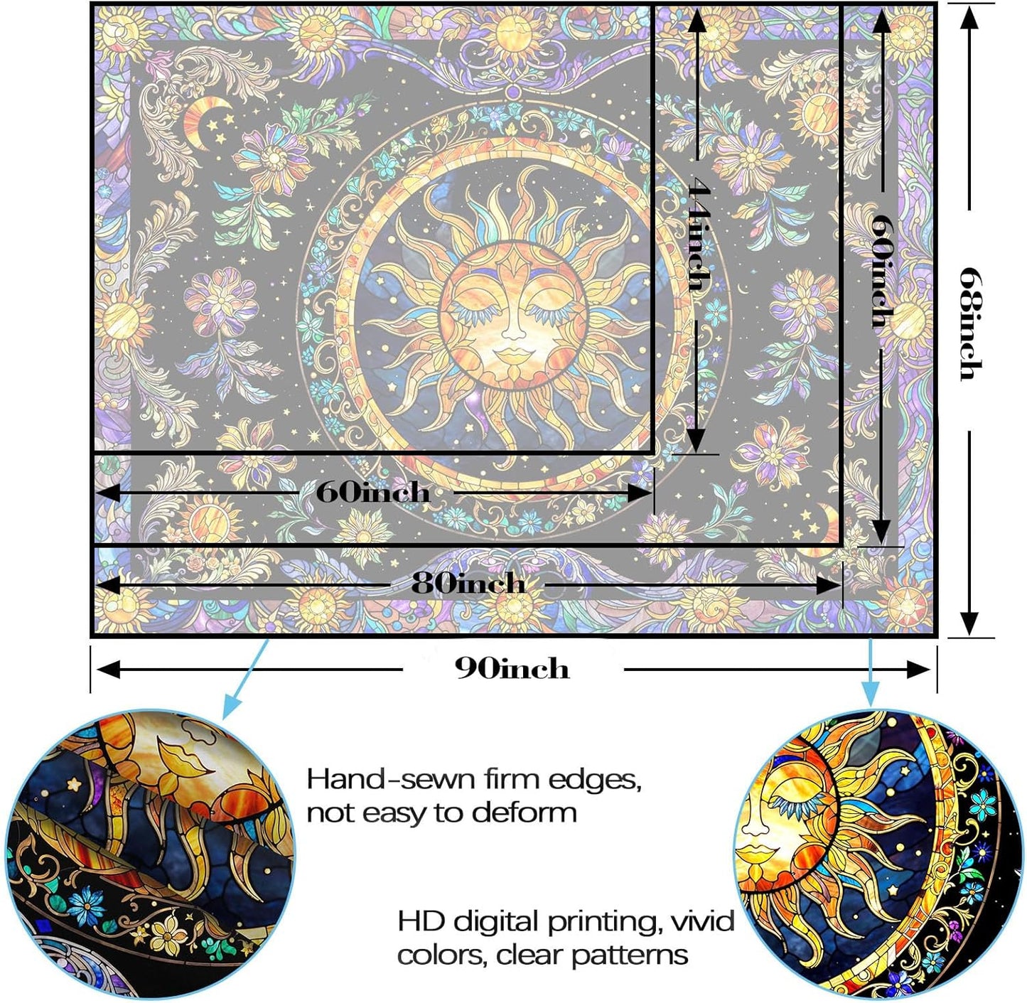 Lunerfex Sun Tapestry Stained Glass Tapestry Wall Decor Tapestries for Bedroom Boho Tapestries Wall Hanging for Bedroom Living Room Glass-Sun-01 60"x80"