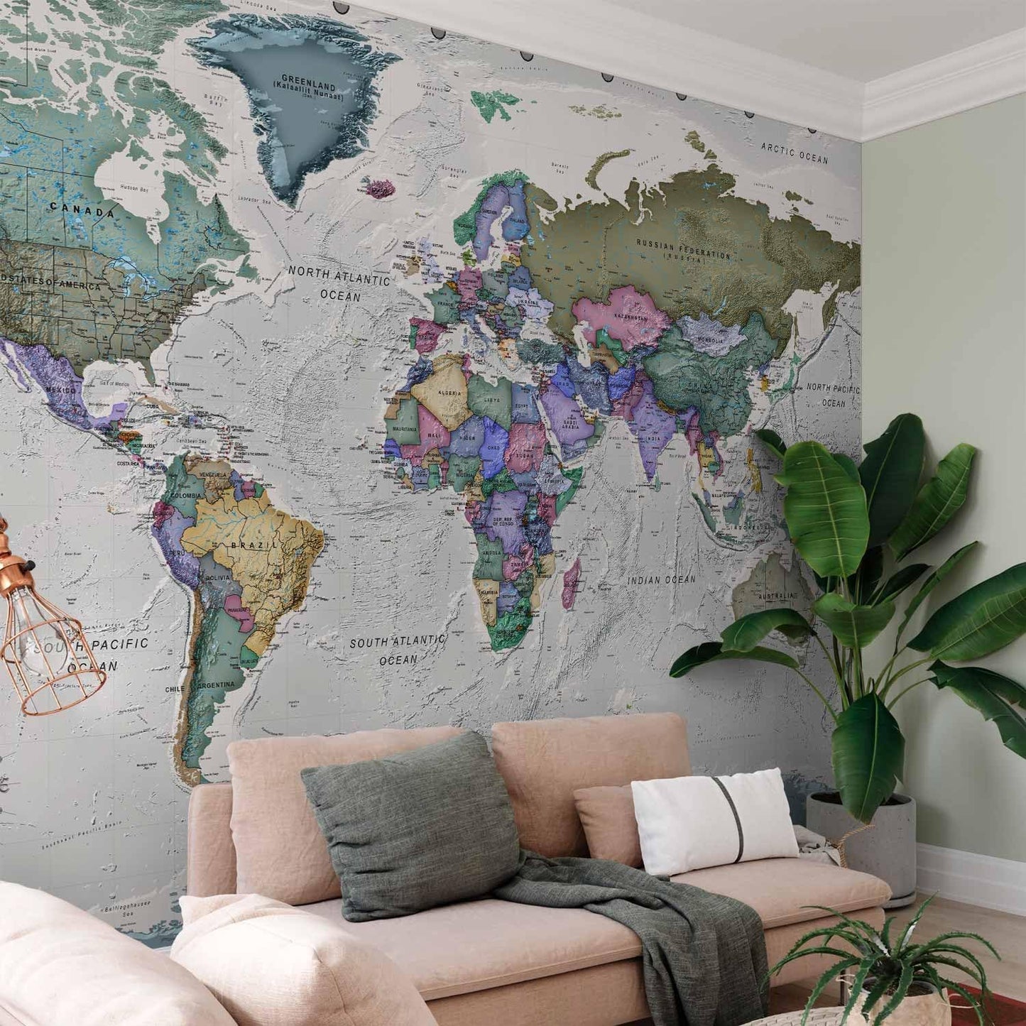 artgeist Wall Mural World Map 193x138 in - XXL Peel and Stick Self-Adhesive Wallpaper Removable Large Sticker Foil Wall Decor Print Picture Image Design Map of The World k-A-0380-a-a