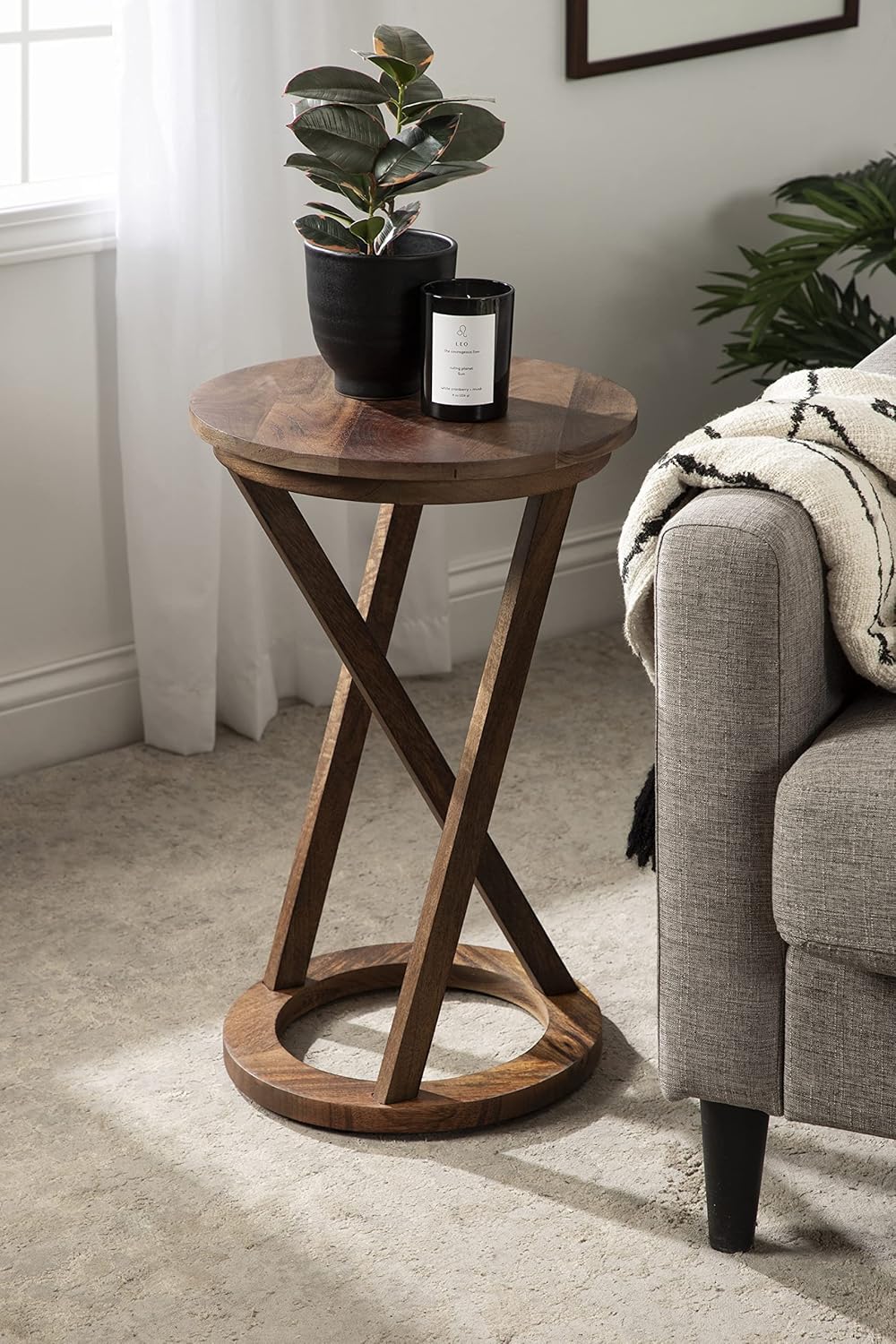 Kate and Laurel Aja Modern Side Table; 15 x 15 x 23; Walnut Brown; Decorative Modern Geometric Wood Bedroom Nightstand Table with Round Tabletop and Unique Slanted Legs
