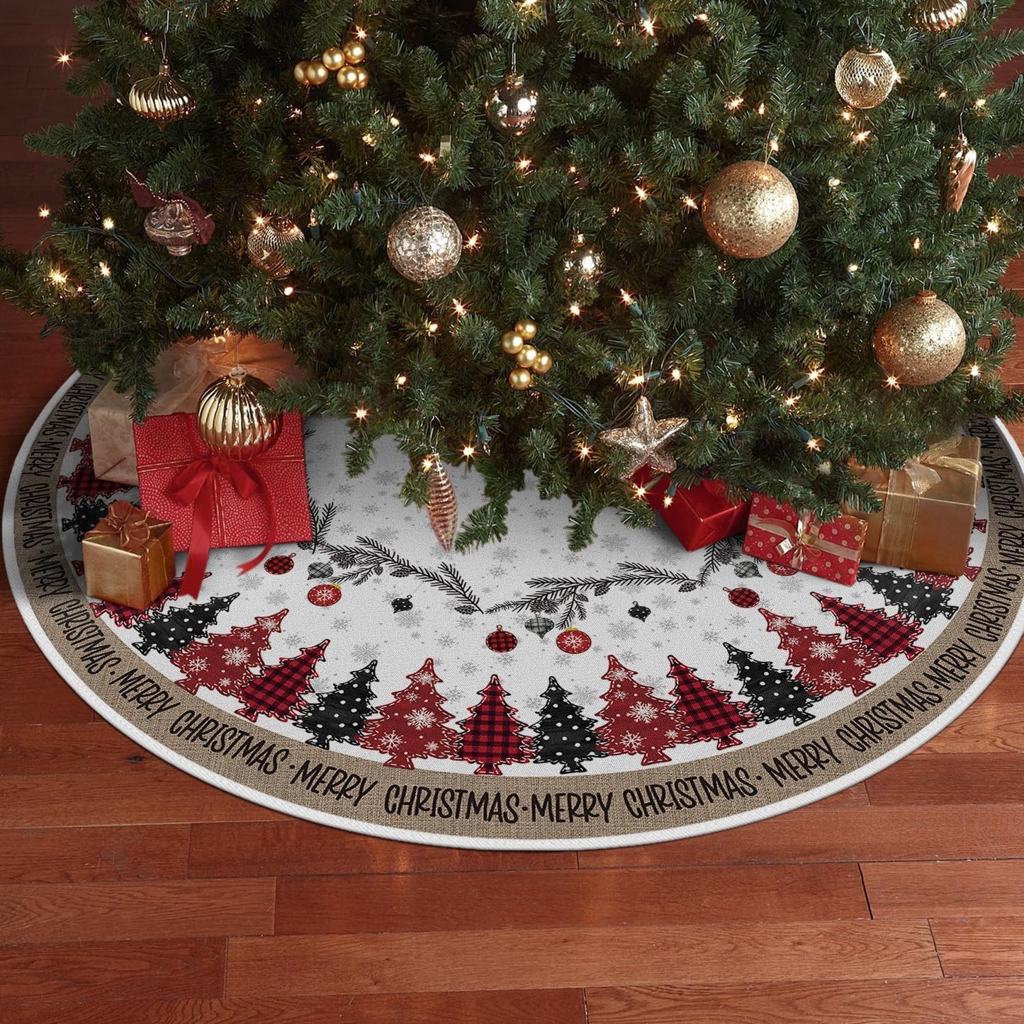 AVOIN colorlife Merry Christmas Christmas Tree Skirt 48 Inch, Christmas Ornaments Snowflake Winter Holiday Tree Mat Decoration