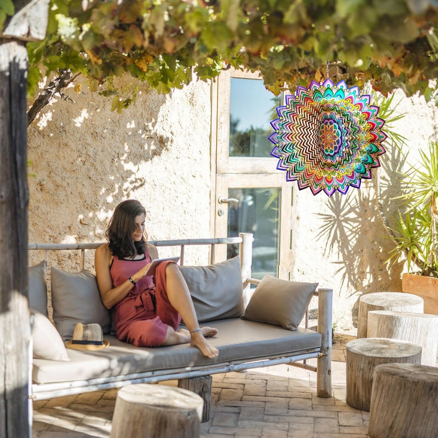 Wind Spinners Outdoor Mandala Lucky Clover,Wind Spinner Lucky Gifts for Women/Mother/Father/Men,Stainless Steel Kinetic 3D Wind Spinner Outdoor&Indoor Decoration Yard Art Garden Decor