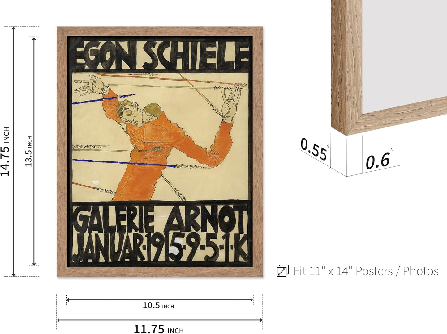 Poster Master Vintage Painting Poster - Retro Expressionism Print - Self Portrait as the Martyred St Sebastian - Gift for Artist, Friend - Wall Decor for Home, Office, 11x14 Beige Framed