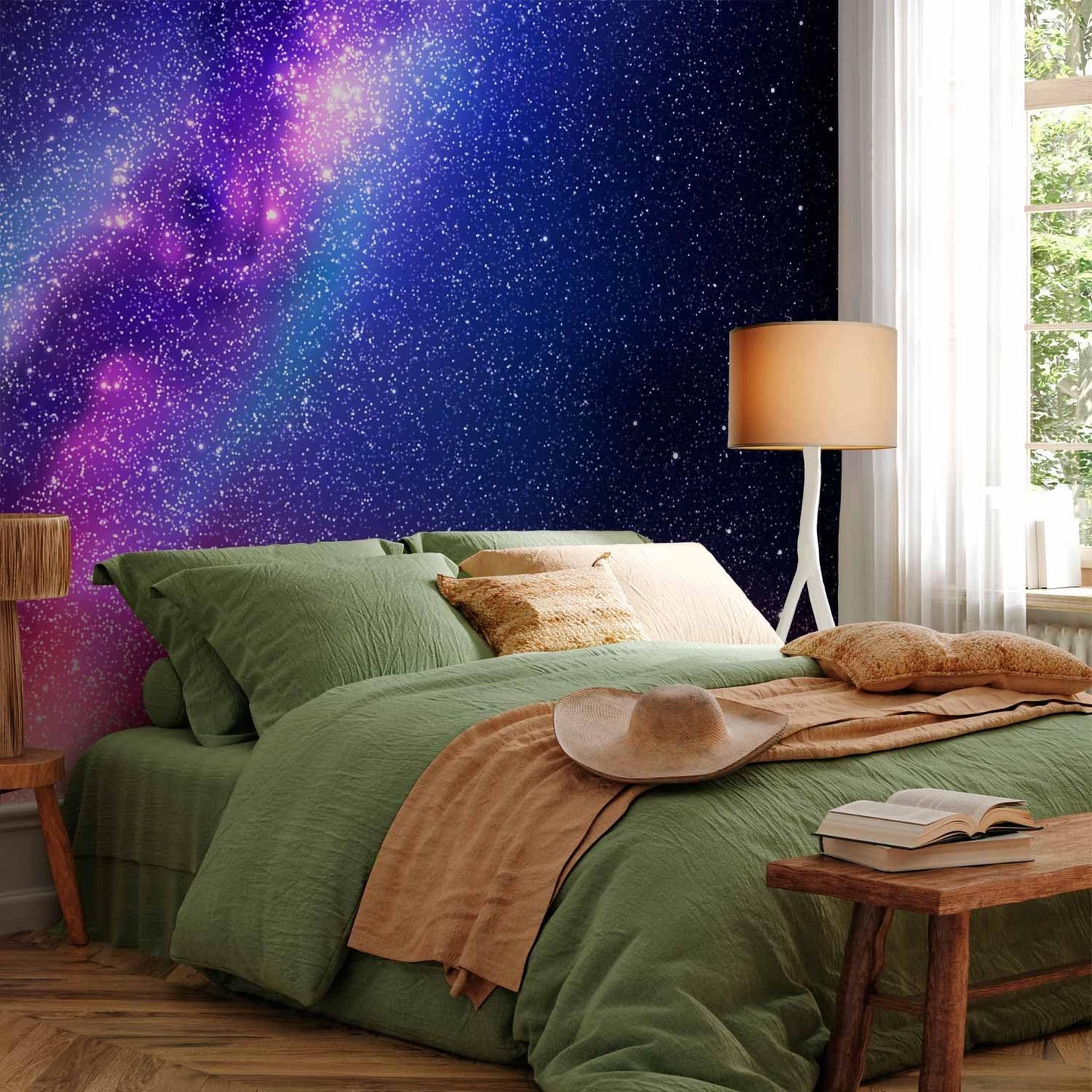 artgeist Wall Mural Galaxy 96x69 in - Peel and Stick Self-Adhesive Wallpaper Removable Large Sticker Foil Wall Decor Print Picture Image Abstract Space Sky Star Cloud Violet f-C-0487-a-a