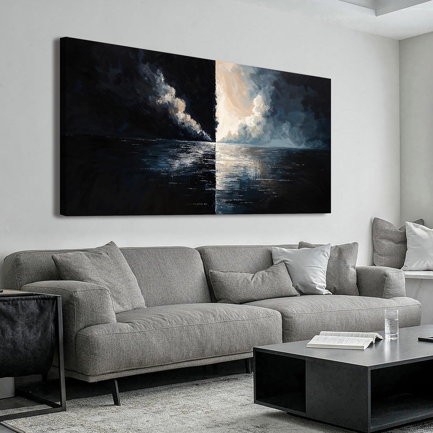 Canvas Wall Art Decor Wall Art Pictures for Living Room Abstract Canvas Art Wall Decor Modern Black and White Wall Art Prints Abstract Coastal Wall Art Decorations Bedroom Home Decor 20" X 40"
