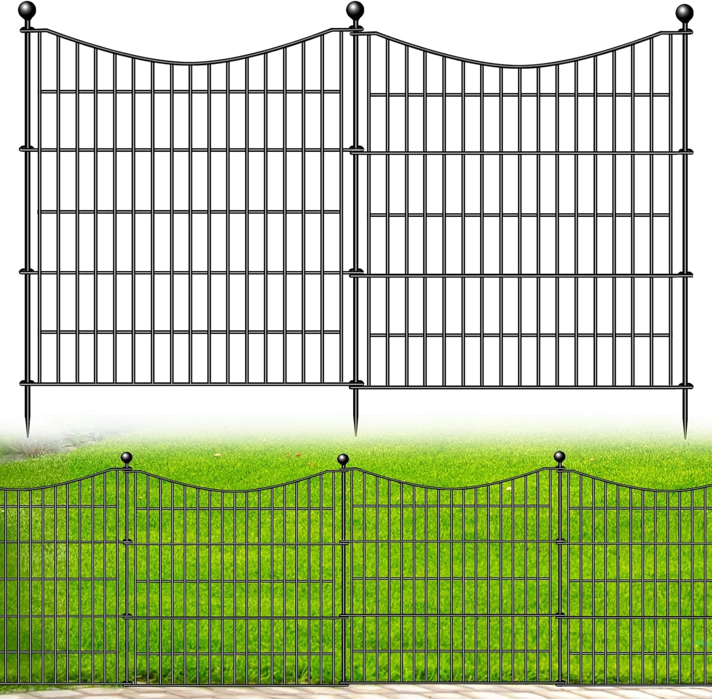 5 Panels No Dig Dog Fence Outdoor for Yard, 32 in(H) X 12 ft(L) Decorative Tall Garden Fence Animal Barrier, Rustproof Metal Wire Garden Edging and Borders, Temporary Fencing Stakes