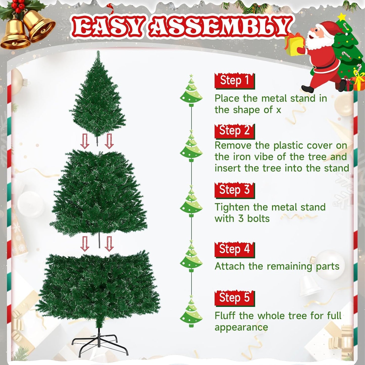 LEVELEVE Premium 6FT Artificial Holiday Christmas Tree w/800 Branch Tips,250 LED Lights for Home,Office,Party Decoration