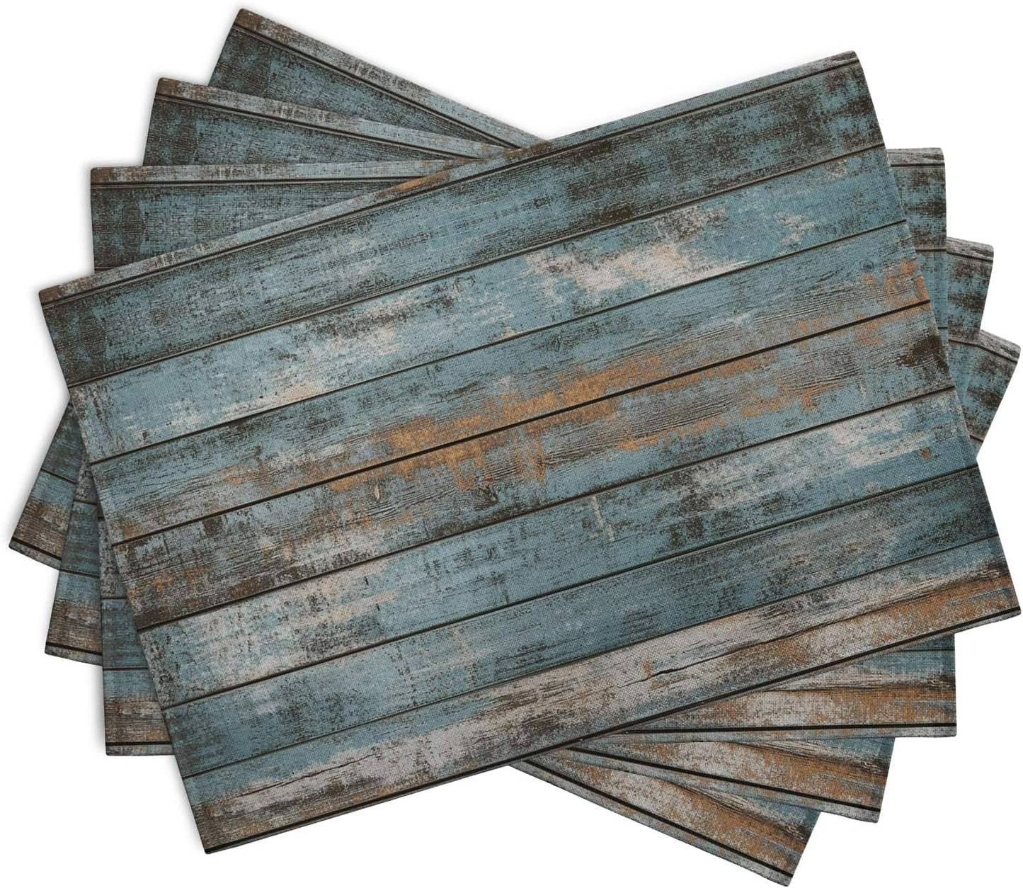 Rustic Wooden Board Print Placemats Set of 4 Vintage Wood Grain Texture Farmhouse Place Mats Washable Heat Resistant Non-Slip Linen Table Mats for Party Kitchen Dining Outdoor Indoor Decor