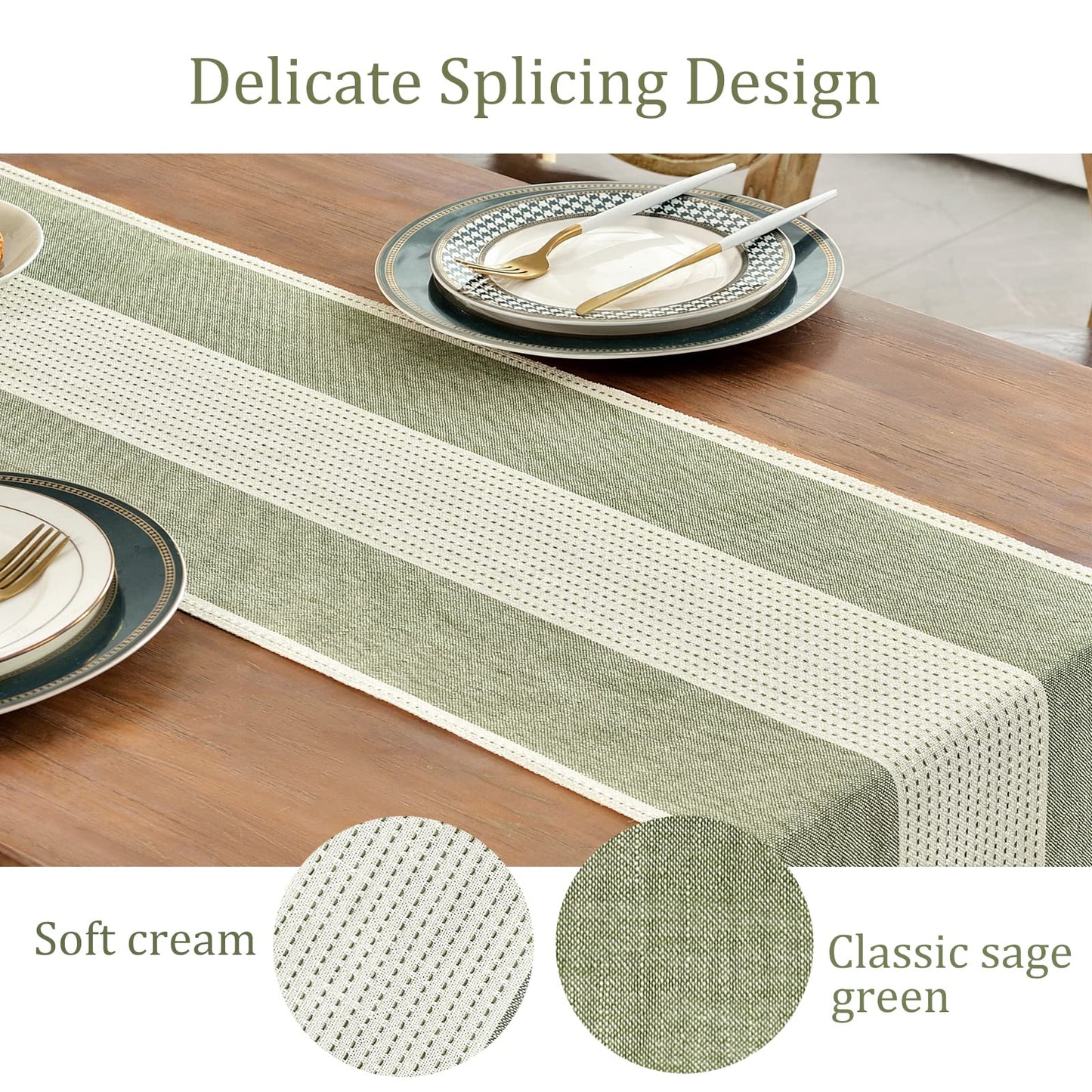 Wracra Farmhouse Macrame Linen Table Runner for Dining, Wedding, & Dresser Decor – Sage Green – Available in 6 Sizes!