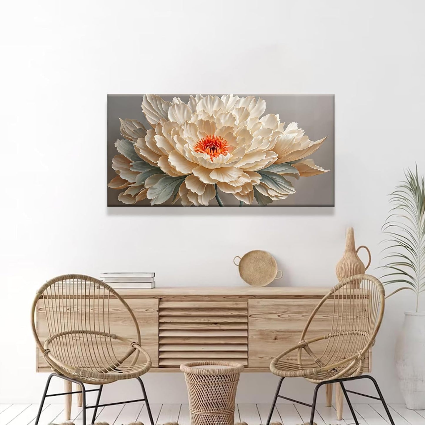 QSQ Canvas Art Wall Decor Small Size Modern Minimalist Home Decor Flower Paintings Yellow Flower White Wall Art Prints Floral Wall Art Pictures For Bedroom Kitchen Office Decoration 20" × 40"