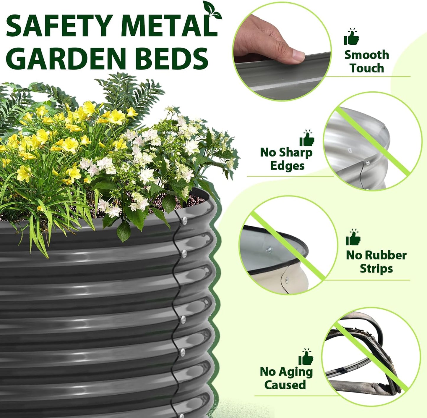 A ANLEOLIFE 6X3X2 ft Galvanized Raised Garden Beds Outdoor-8 Pack, Oval Large Metal Deep Root Planter Box for Planting Vegetables Flowers Herb, Anti-Rust & Easy-Setup, Quartz Grey