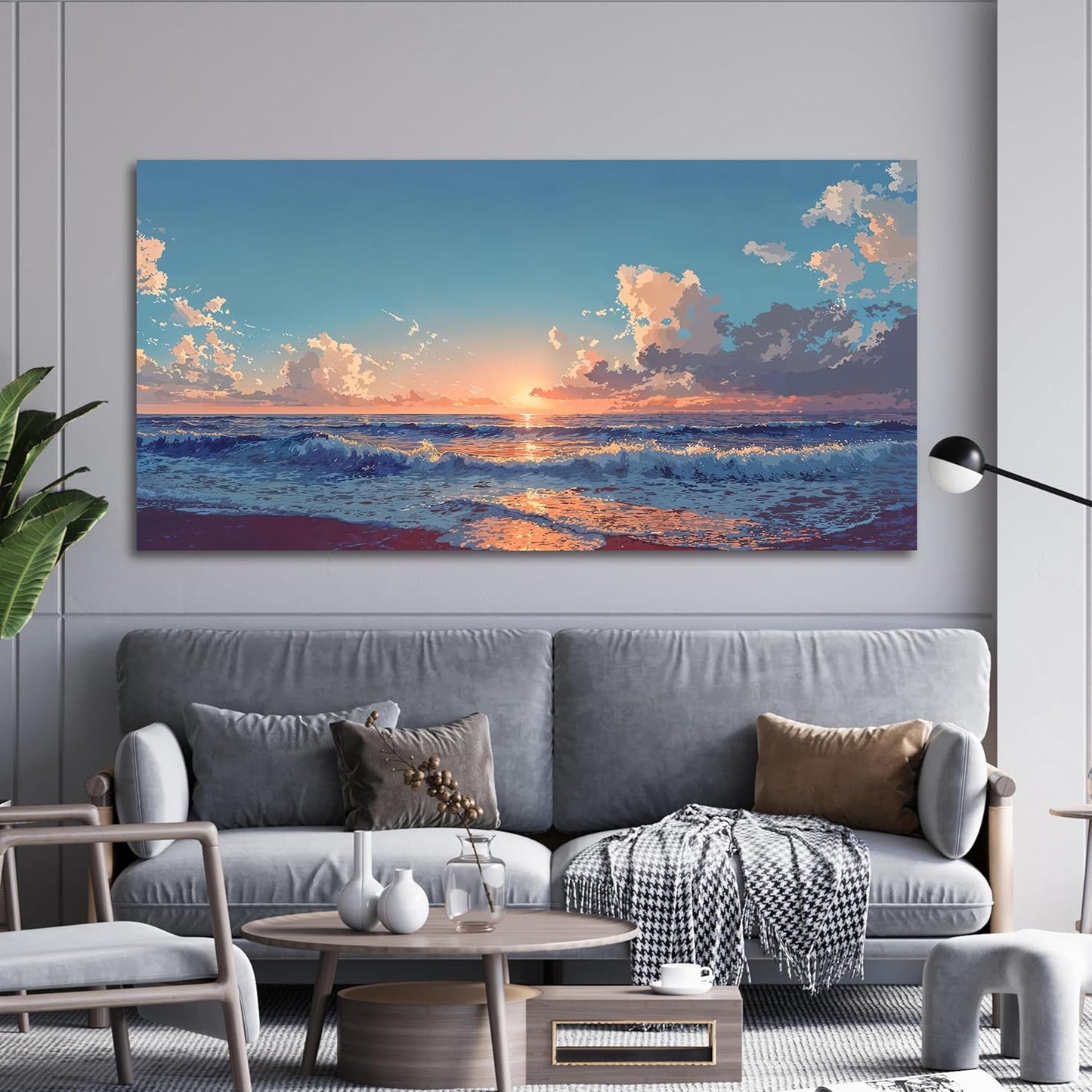 Canvas Wall Art Decor Blue Beach Wall Art Decorations Canvas Art Prints Wall Pictures For Living Room Artwork For Walls Art Decor Wall Pictures For Bedroom Office Wall Hanging Decor 20" X 40"