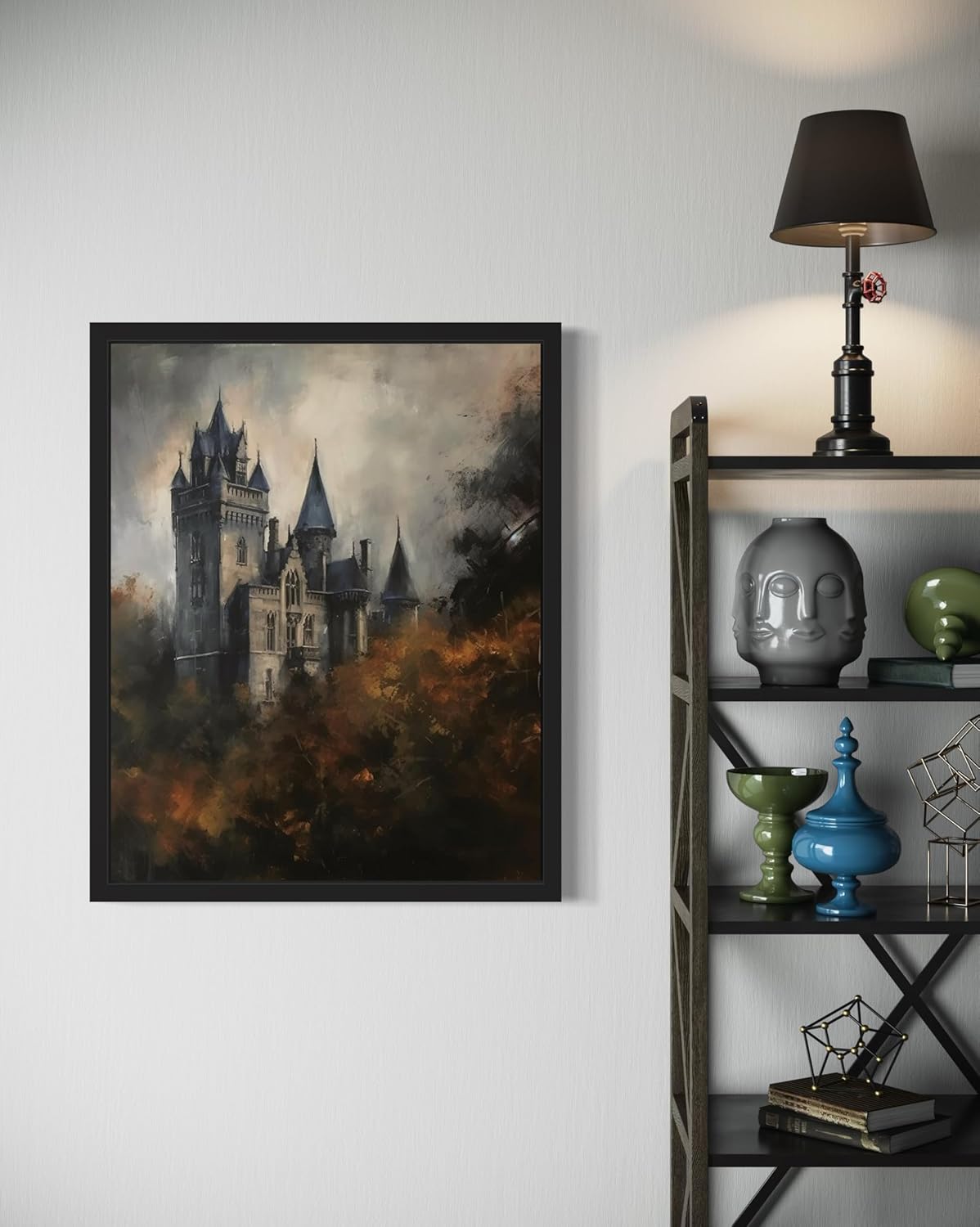 Old Castle Poster Art Print, Halloween Scary Vintage Wall Art Academia Spooky Painting Decoration for Horror Prints, Gothic Posters Bedroom Decor 89 (Old Castle, 16 x 20 inches, Black Frame)