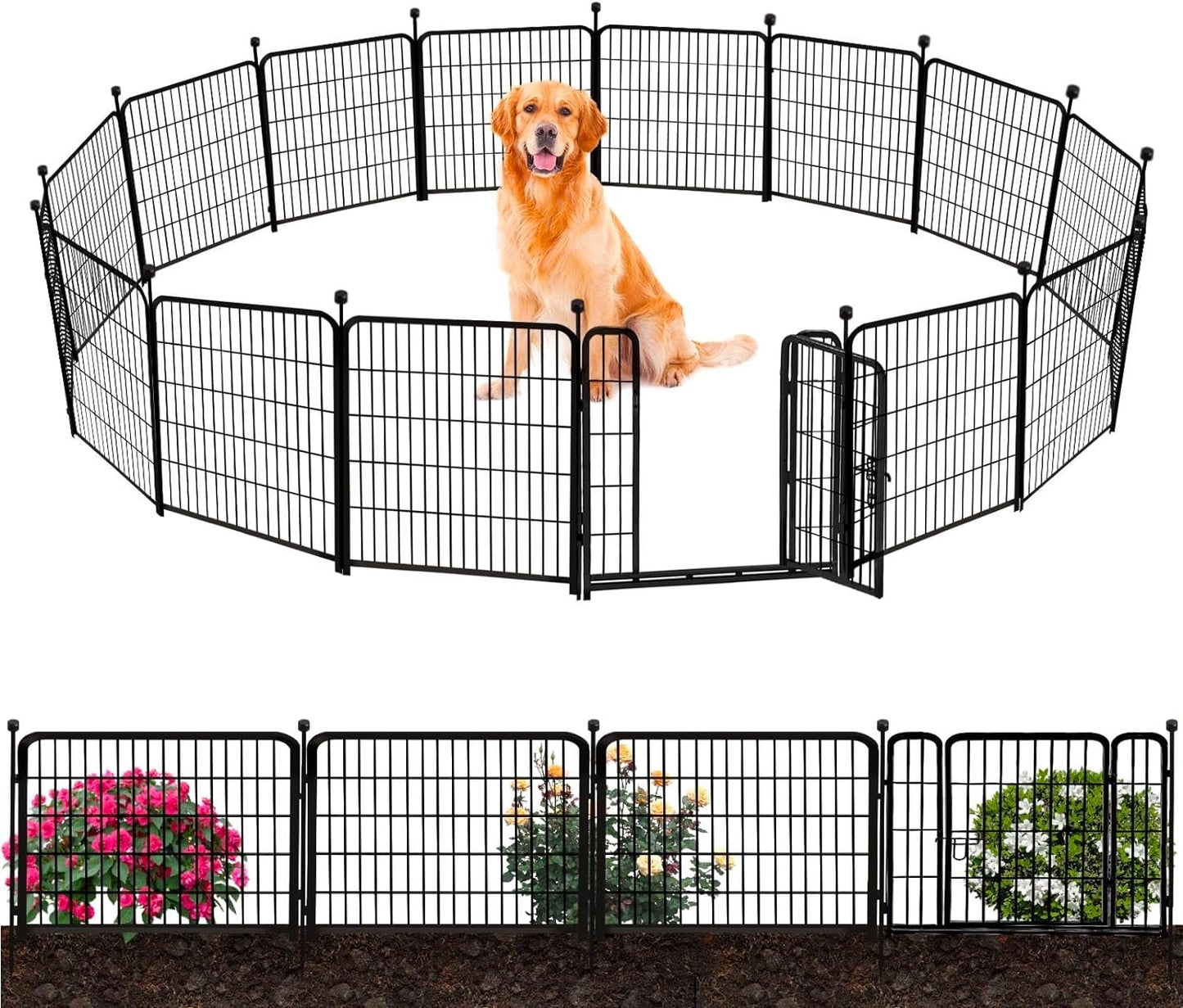 ADAVIN 24 in(H) Garden Fence with Low Threshold Door,14 Panels Total 34.5 Ft(L) Dog Fence Outdoor for Yard, Animal Barrier Fence, Outdoor or Indoor Modular Fencing, Garden Fence Border