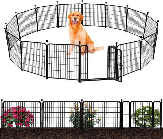 ADAVIN 24 in(H) Garden Fence with Low Threshold Door,14 Panels Total 34.5 Ft(L) Dog Fence Outdoor for Yard, Animal Barrier Fence, Outdoor or Indoor Modular Fencing, Garden Fence Border