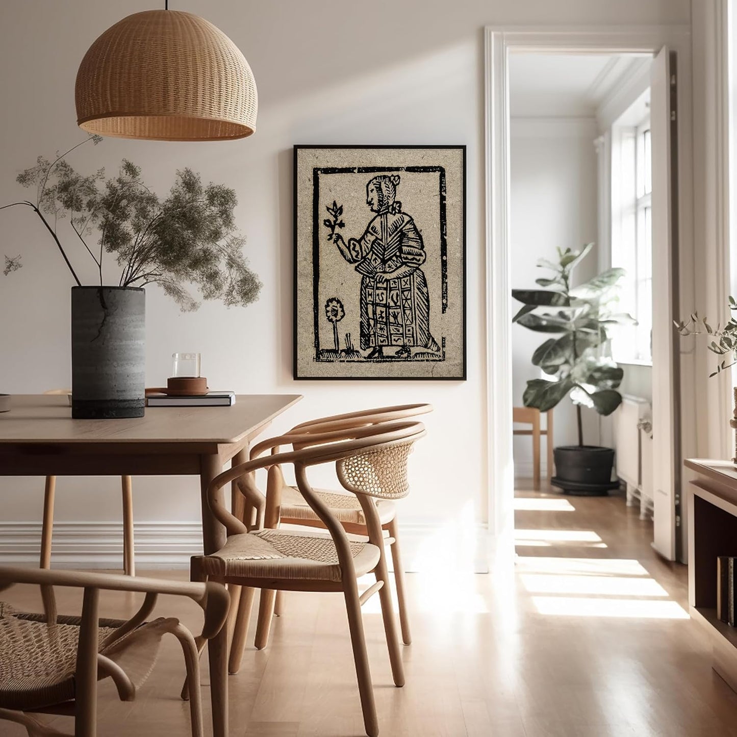 Poster Master Vintage Woodcut Poster - Retro Medieval Print - 16x20 UNFRAMED Wall Art - Gift for Gothic, Horror Fan - Witch Holding a Plant, Magic, Spell, Herbalist - Wall Decor for Bedroom, Dorm