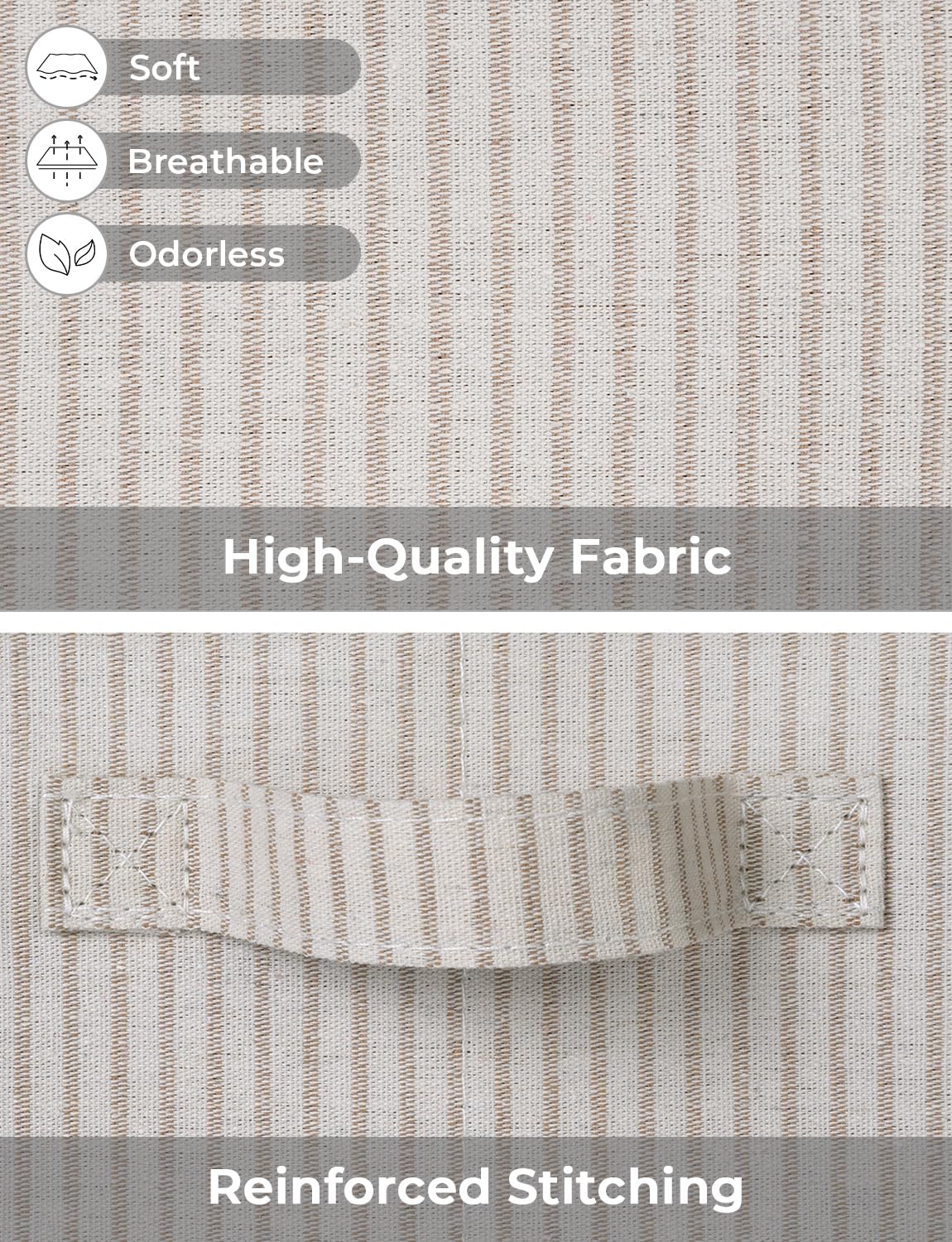 StorageWorks Storage Bins with Lids, Decorative Storage Boxes with Lid and Handles, Foldable Storage Baskets for Closet, Shelves, Stackable, Khaki Stripe, Jumbo, 3-Pack