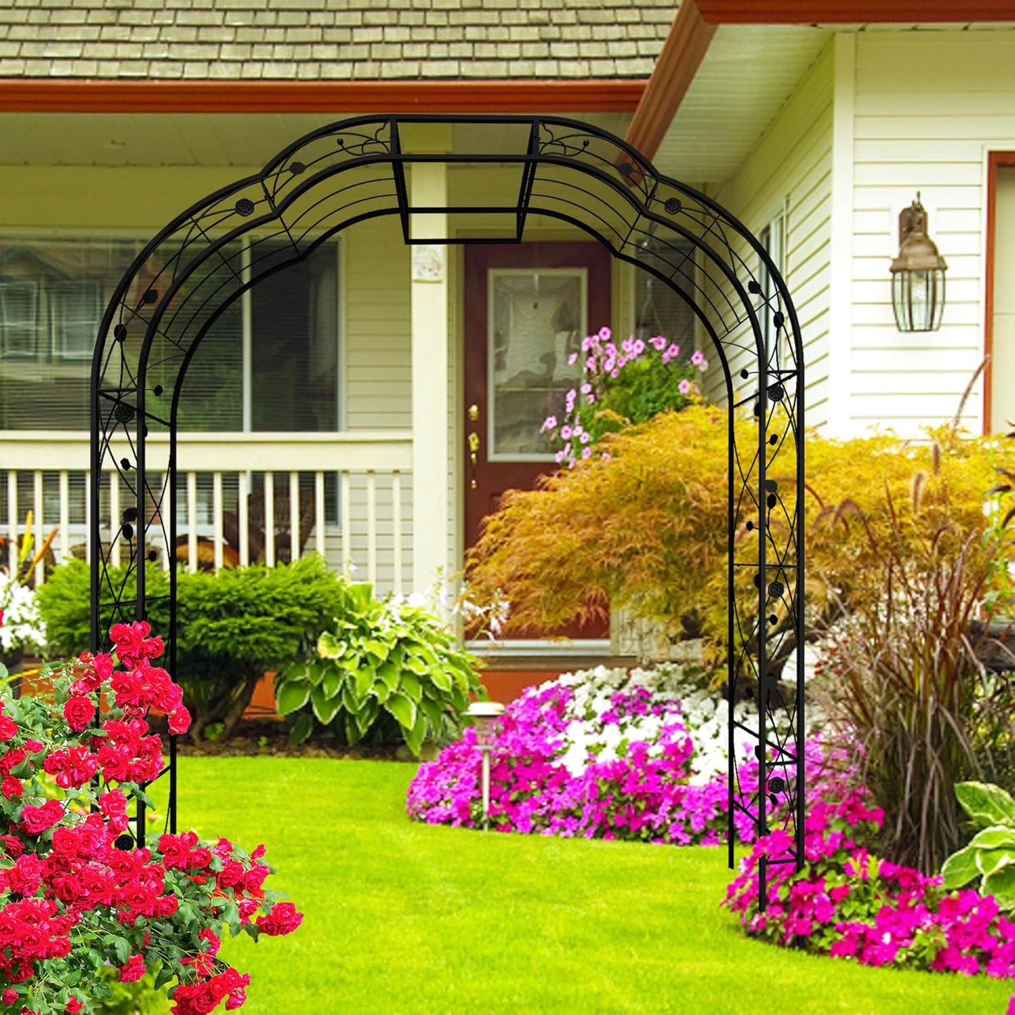 Metal Garden Arch 98.4" H Garden Arbor Trellis for Outdoor Climbing Plants Support Rose Lawn Tall Super Large Event Arch(XL, Black)