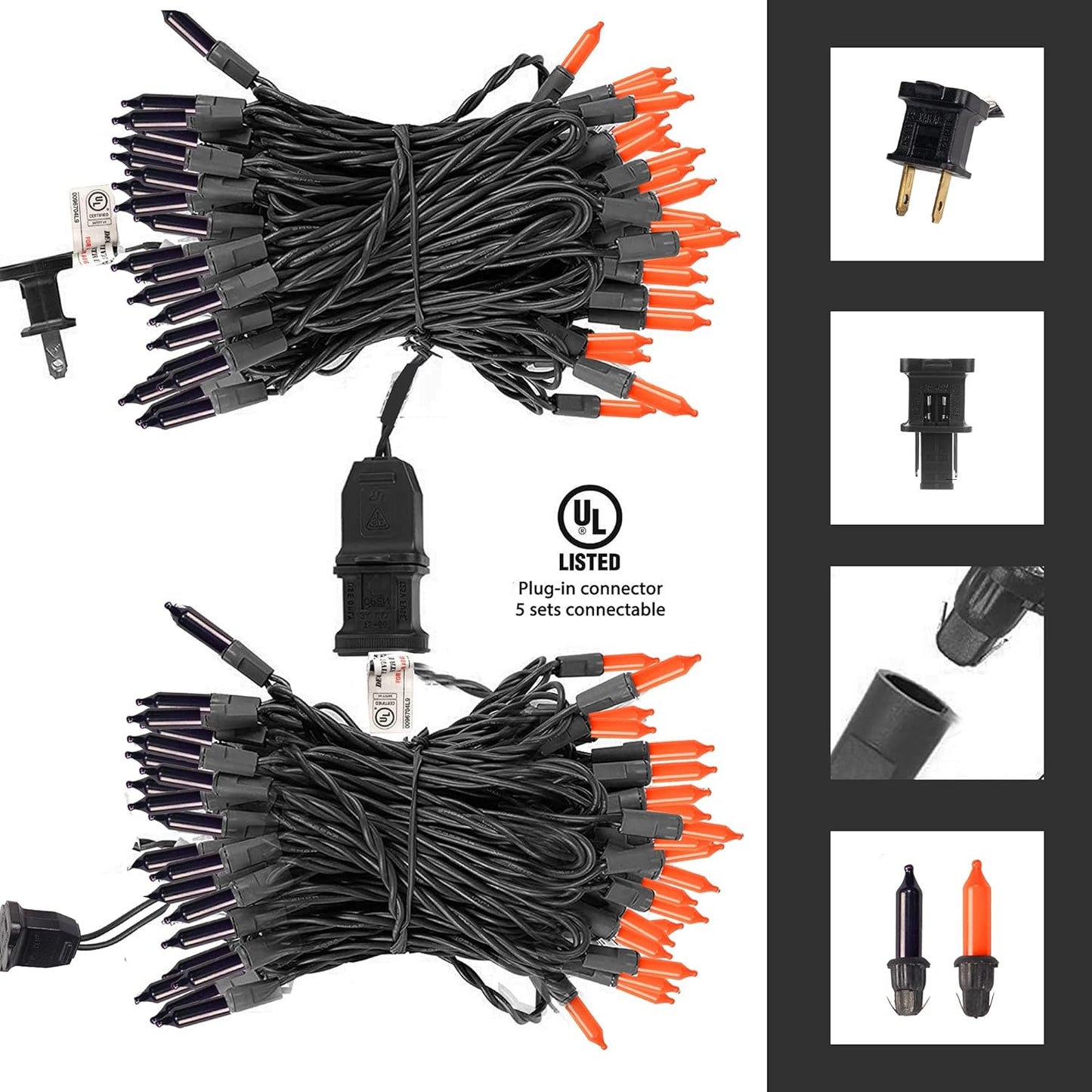 Dazzle Bright Purple and Orange Halloween Mini Lights, 20FT 100 Count Waterproof Incandescent Lights Plug in, Connectable Halloween Decorations for Indoor Outdoor Party Yard Decor