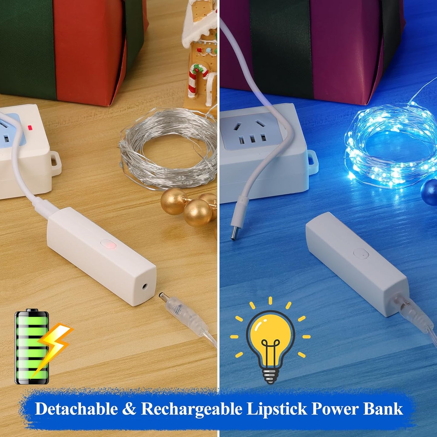 Lakumu 66FT(33 * 2) Fairy Lights Battery Operated, LED String Lights with Timer, Mini Twinkle Lights for Bedroom, Christmas Decorations, Wedding, Vine, Centerpiece Table Decor Blue