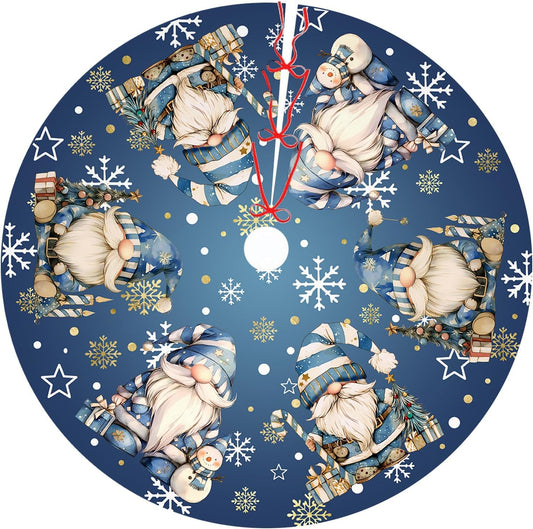 Blue Gnomes Christmas Tree Skirt Gnomes Snowflaks Christmas Decorations House Decor Winter Holiday Party Xmas Tree Skirt 36 inches